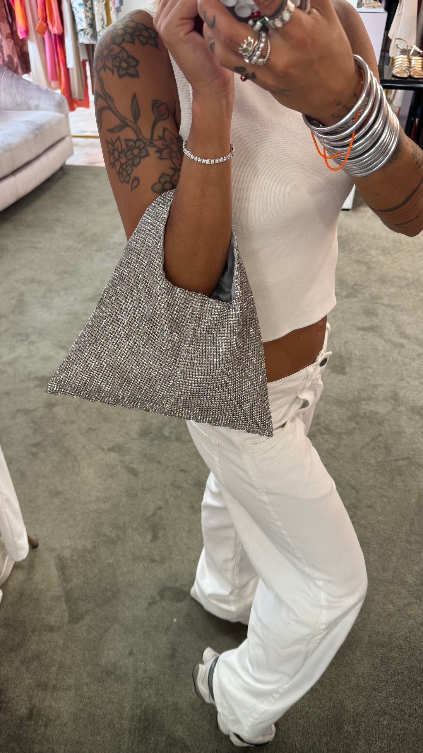 Borsa parks argento con cristalli