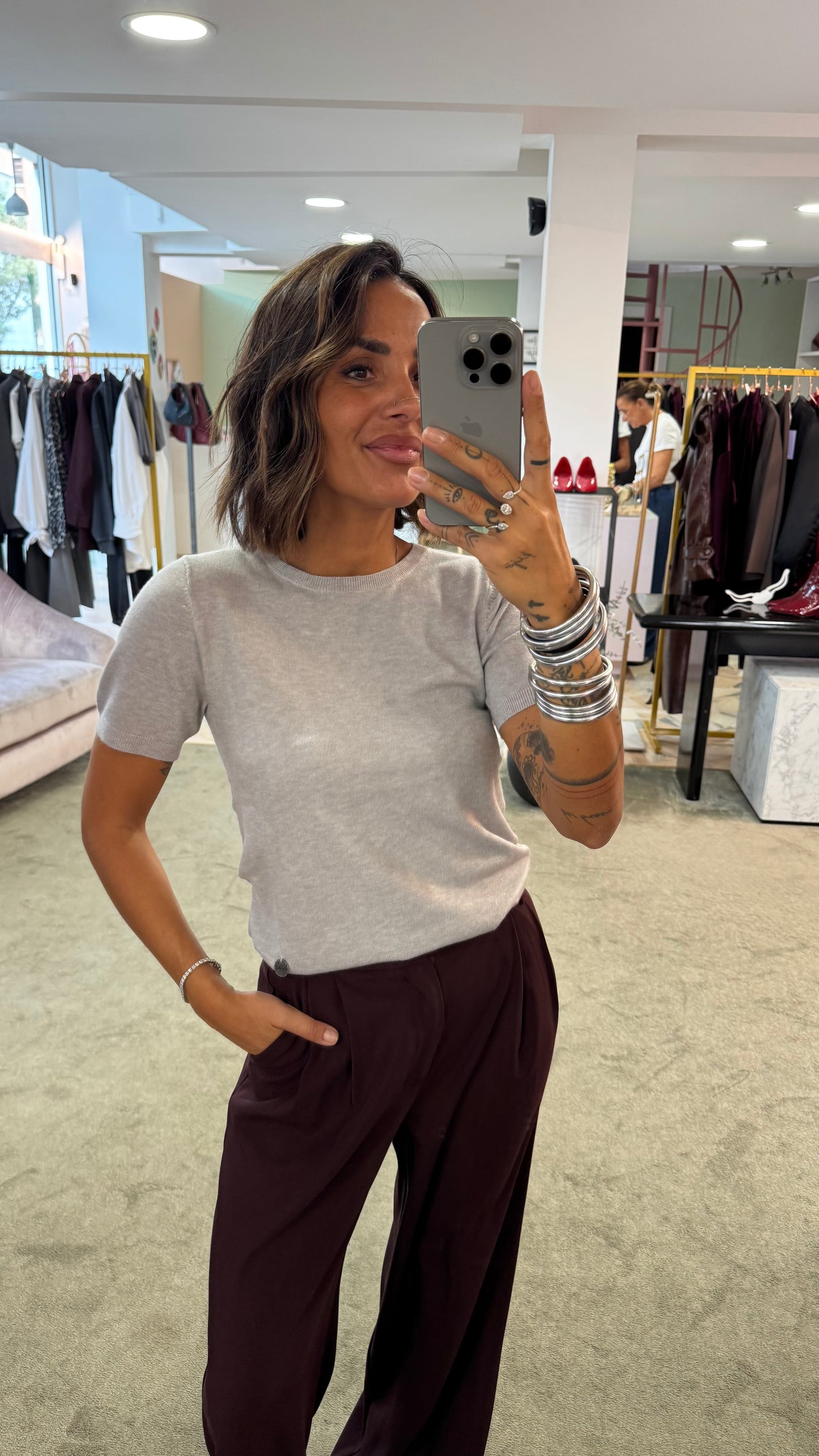 Maglia grigio chiaro manica corta tk