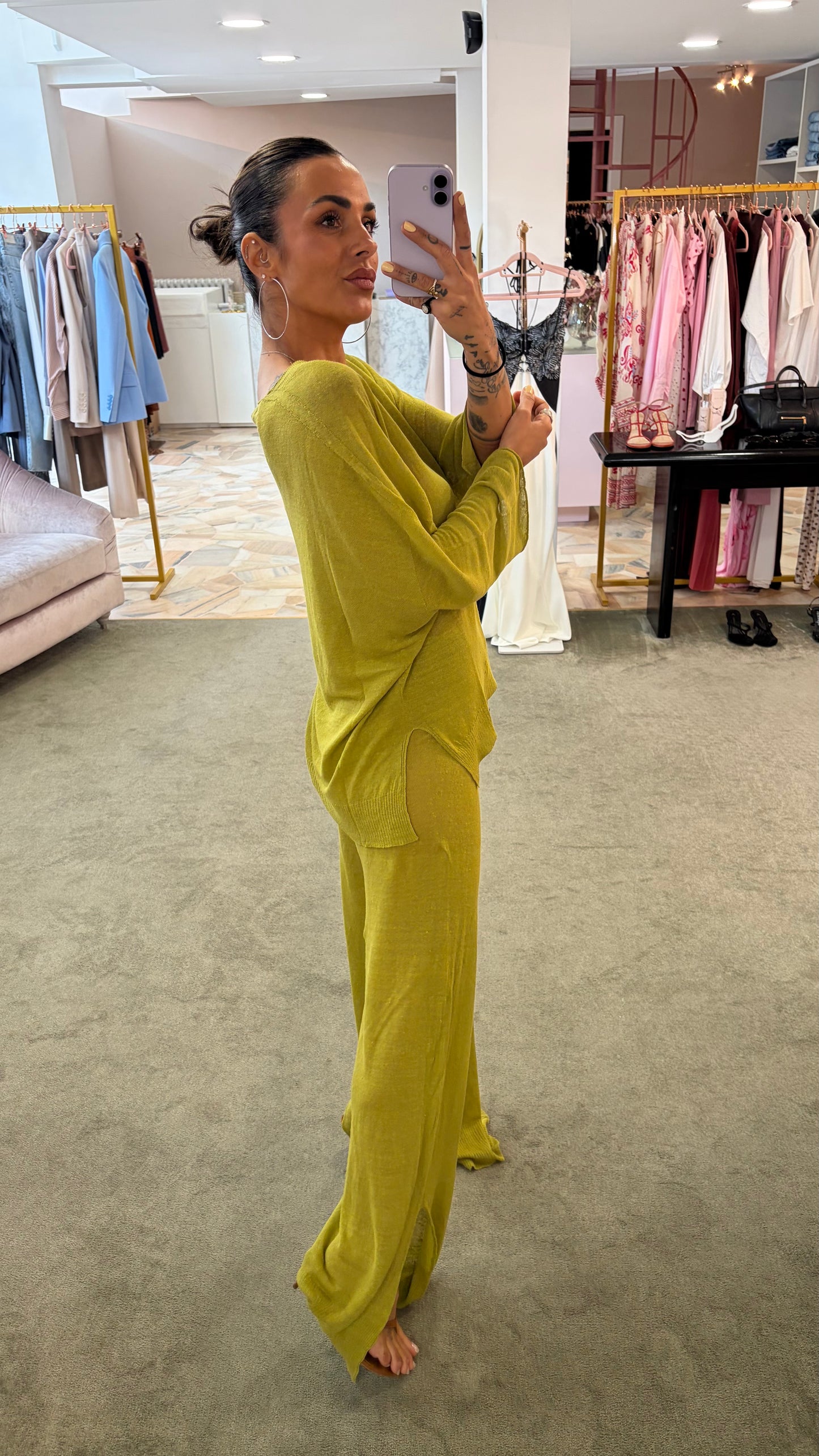 Pantaloni verde pistacchio in lino fy