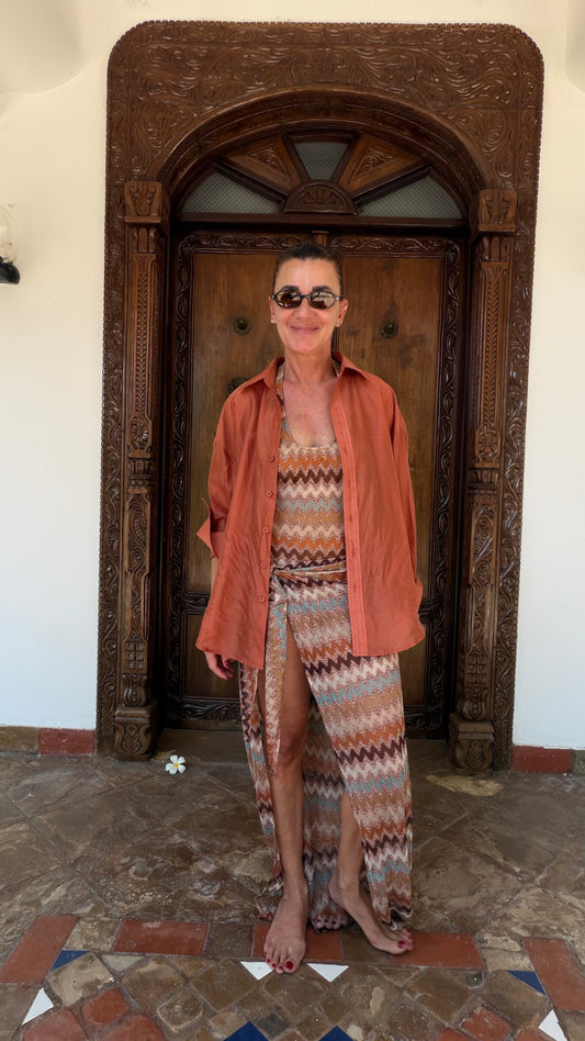 Camicia ruggine over in tencel ay