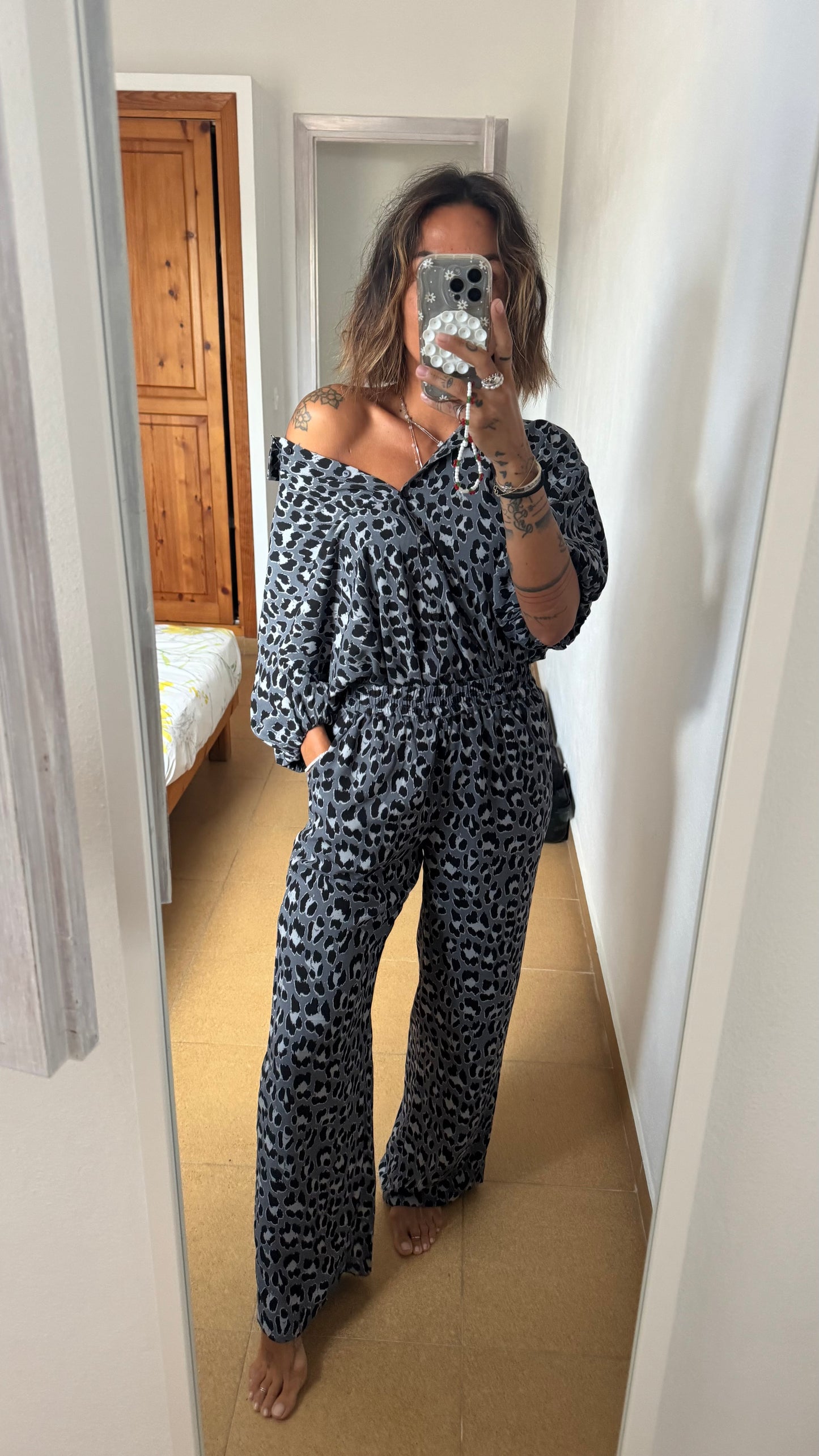 Camicia leopardata grigia sy