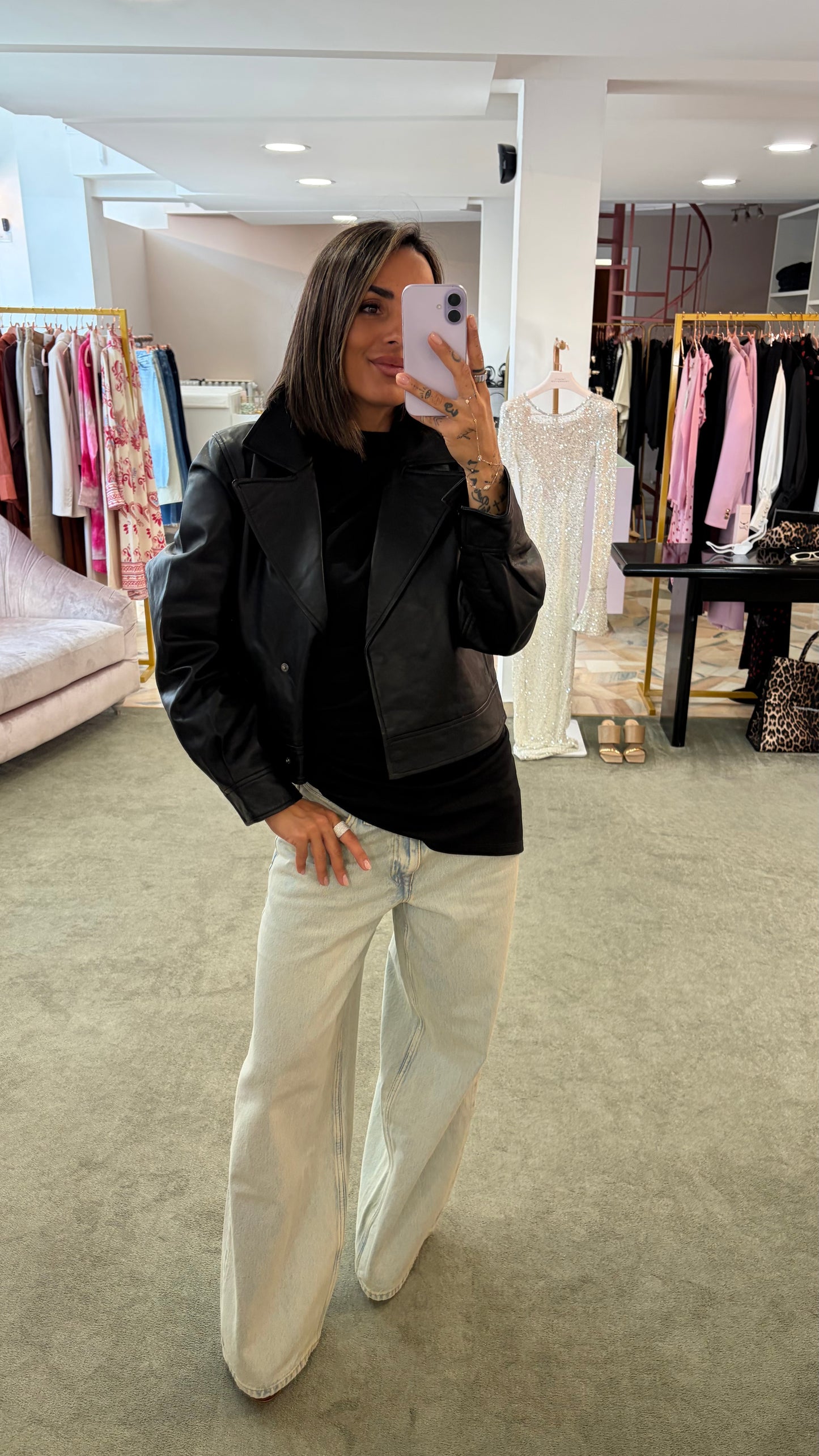 Giacca nera in pelle sl