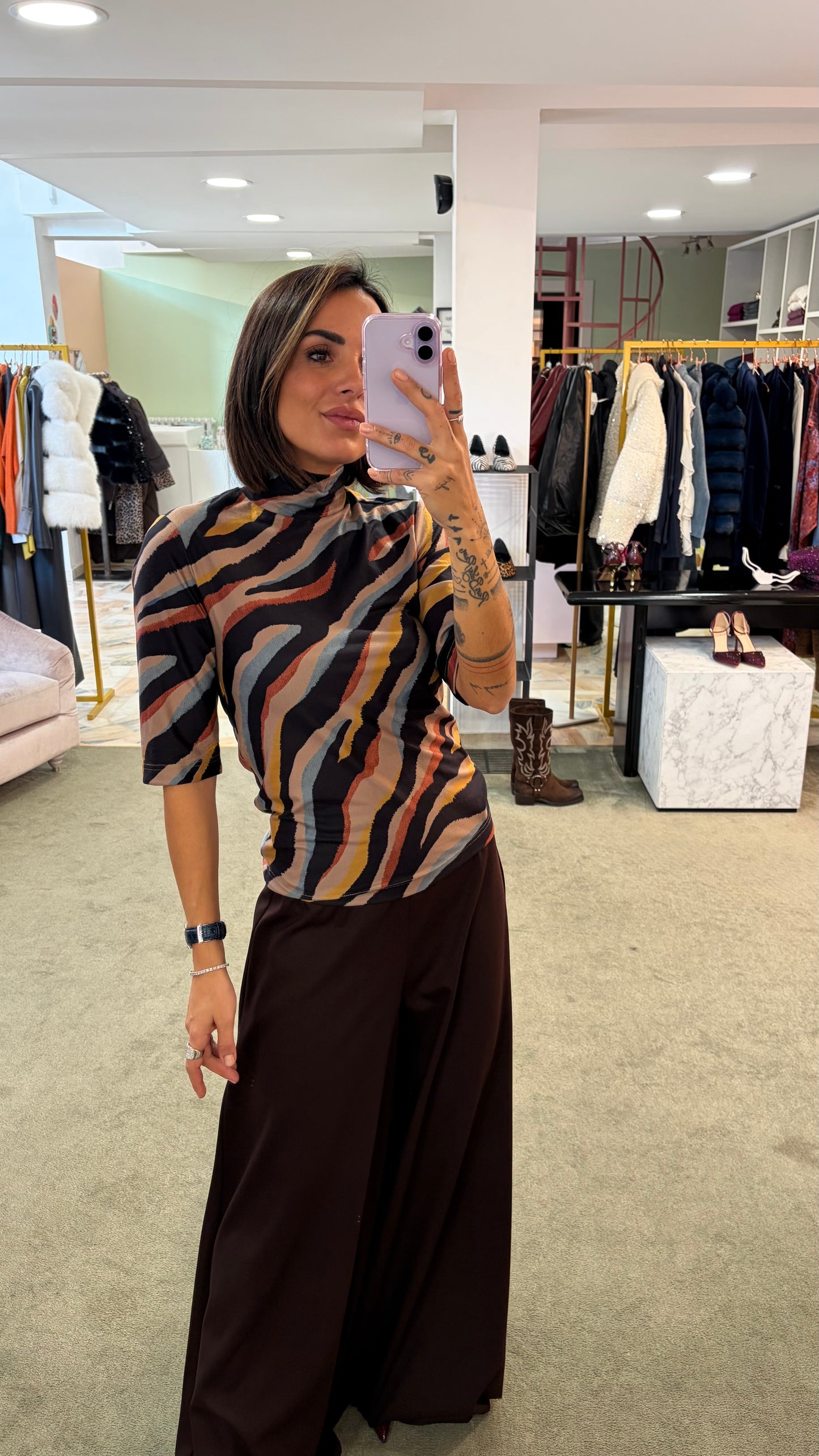 Maglia zebrata multicolor lupetto maniche corte ay