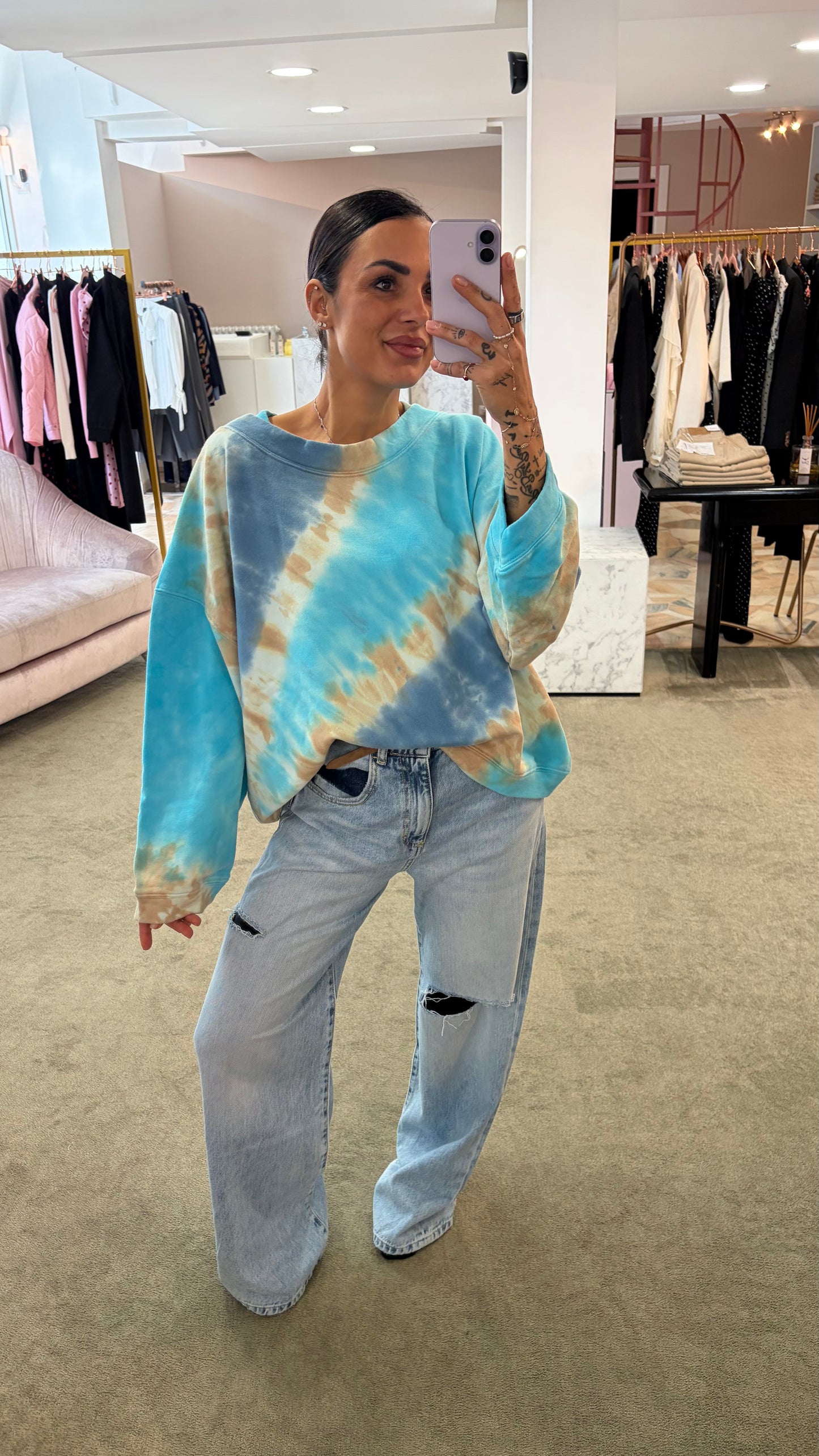 Felpa azzurra tie-dye scollo tondo Don't@Me