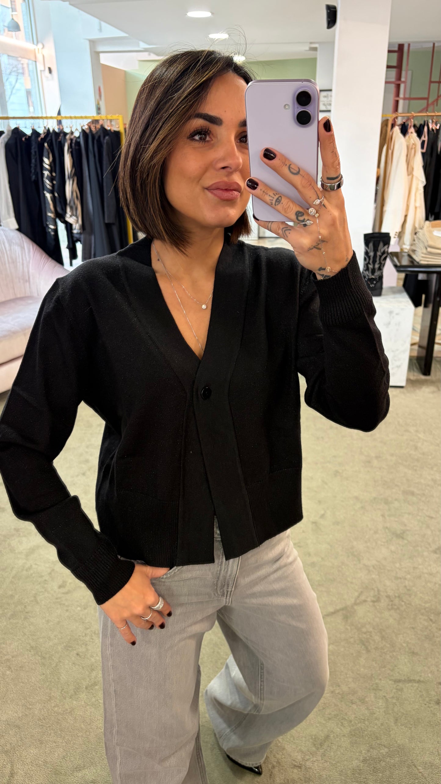 Cardigan nero in lurex ay