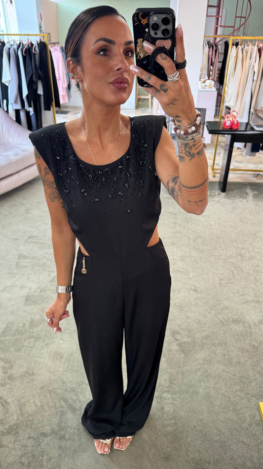 Jumpsuit nera con cristalli fr