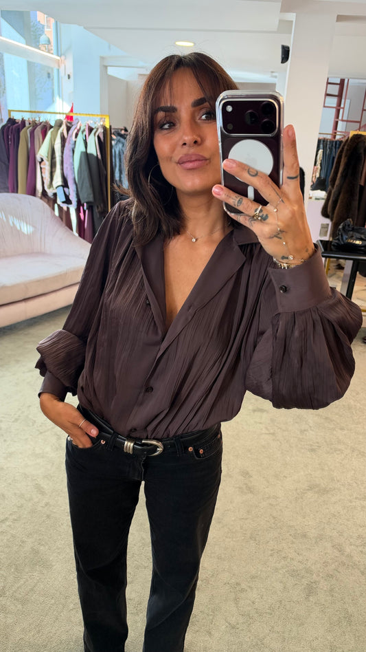 Camicia marrone moro scollo a giacca Marsem
