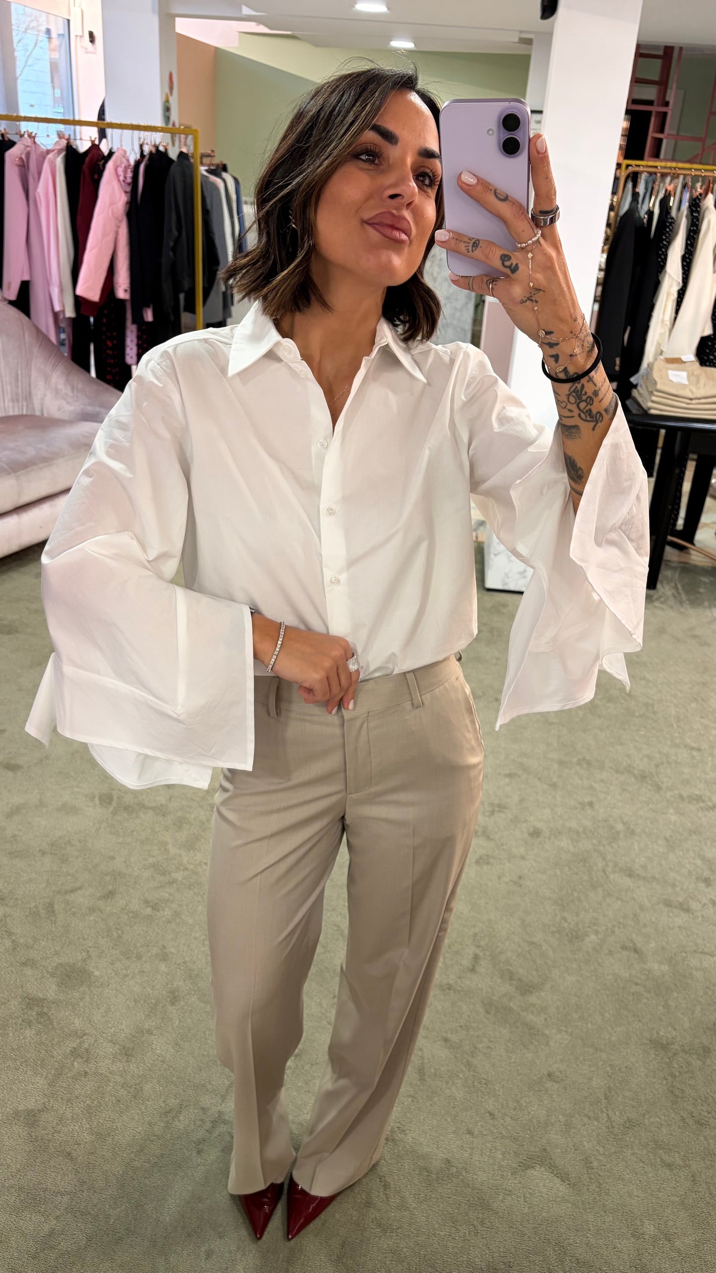 Camicia bianca in cotone manica ampia sl