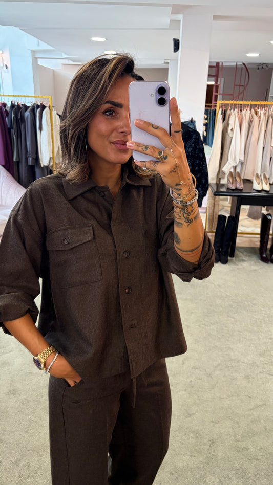 Camicia giacchina marrone caffè crop jx