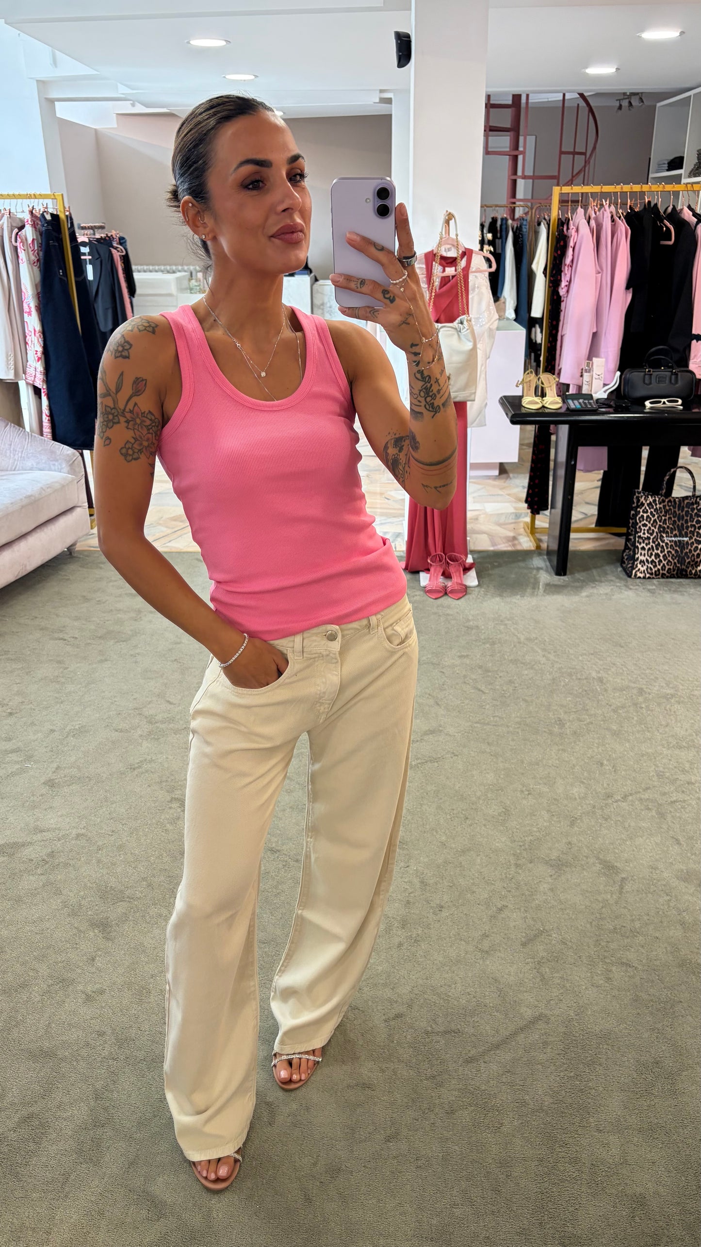 Canotta fucsia a costine scollo tondo jx