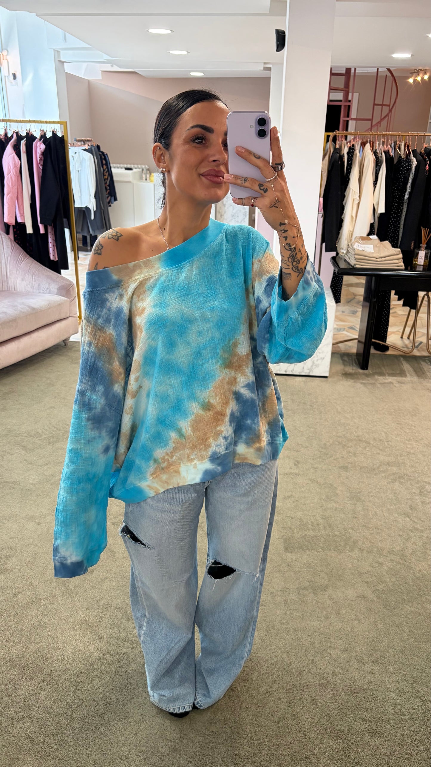 Felpa azzurra tie-dye in garza Don't@Me
