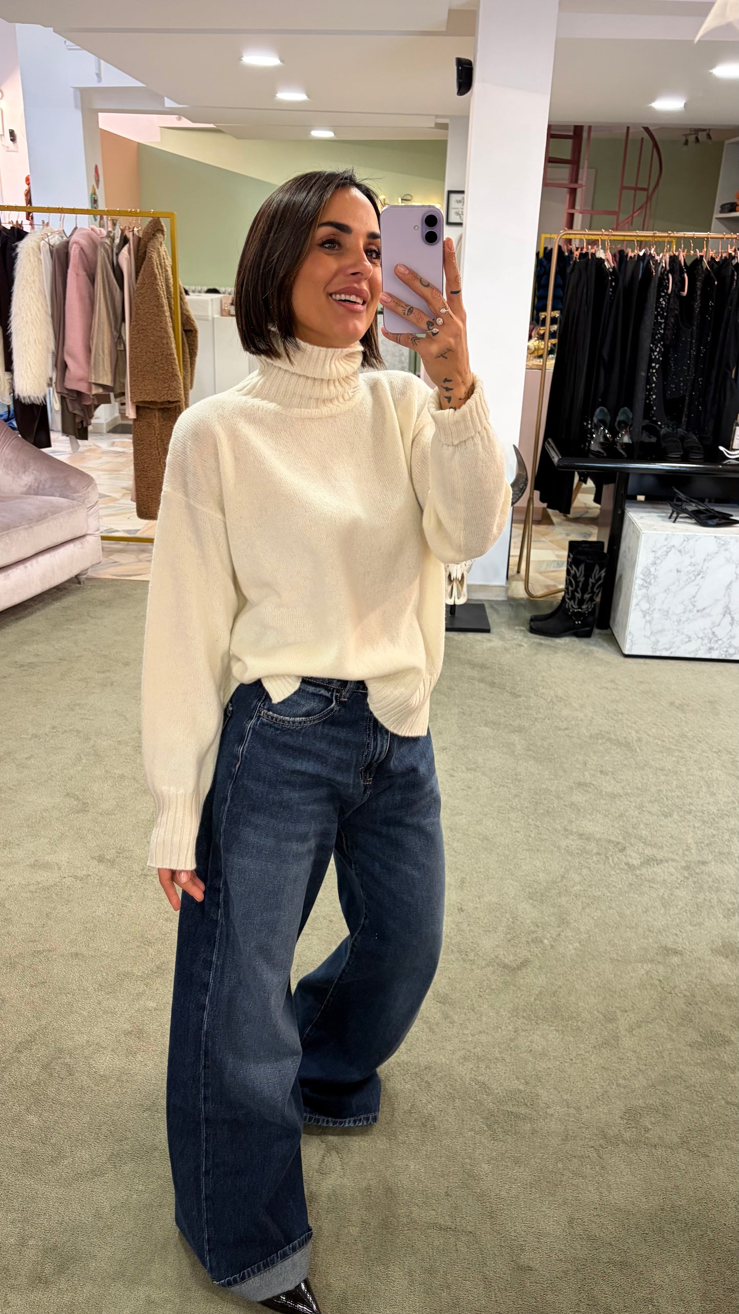 Dolcevita panna a scatoletta in lana Irish