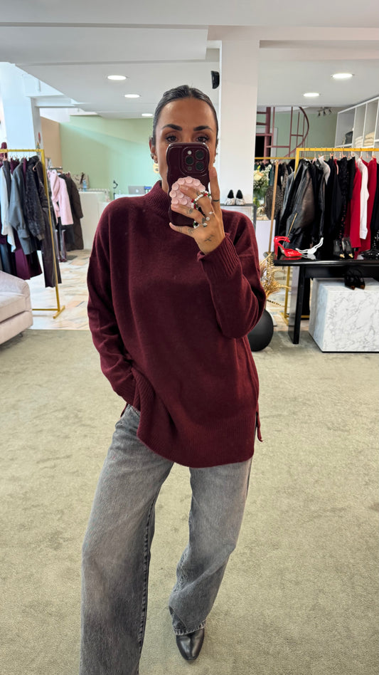 Maglione lupetto bordeaux sy