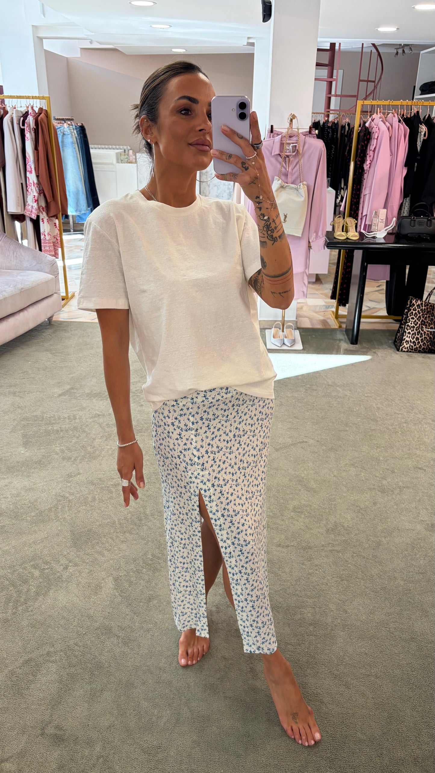 Gonna midi roxana MAR DE MARGARITAS bianca con fiorellini