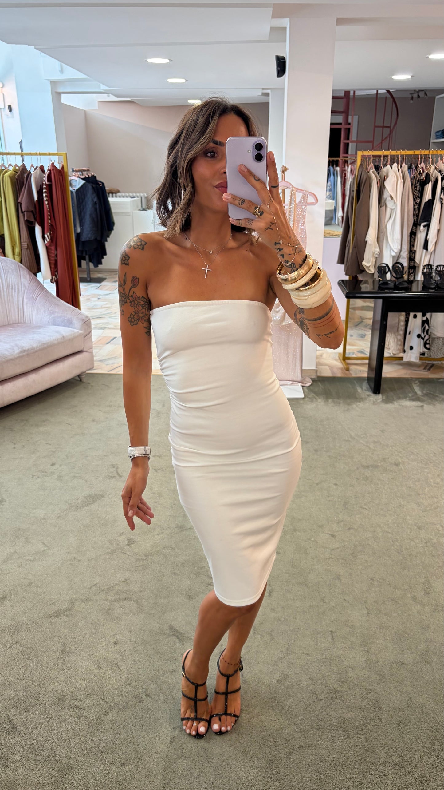 Abito tubino midi bianco a fascia gl