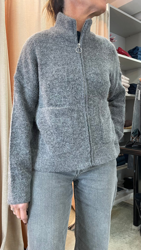 Maglione grigio melange con zip sl