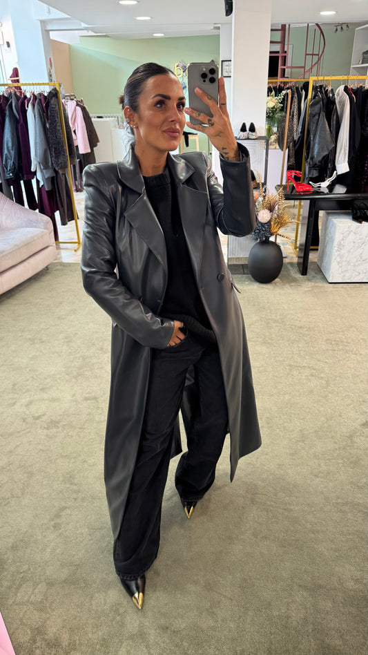 Cappotto lungo ecopelle grigio antracite  ks