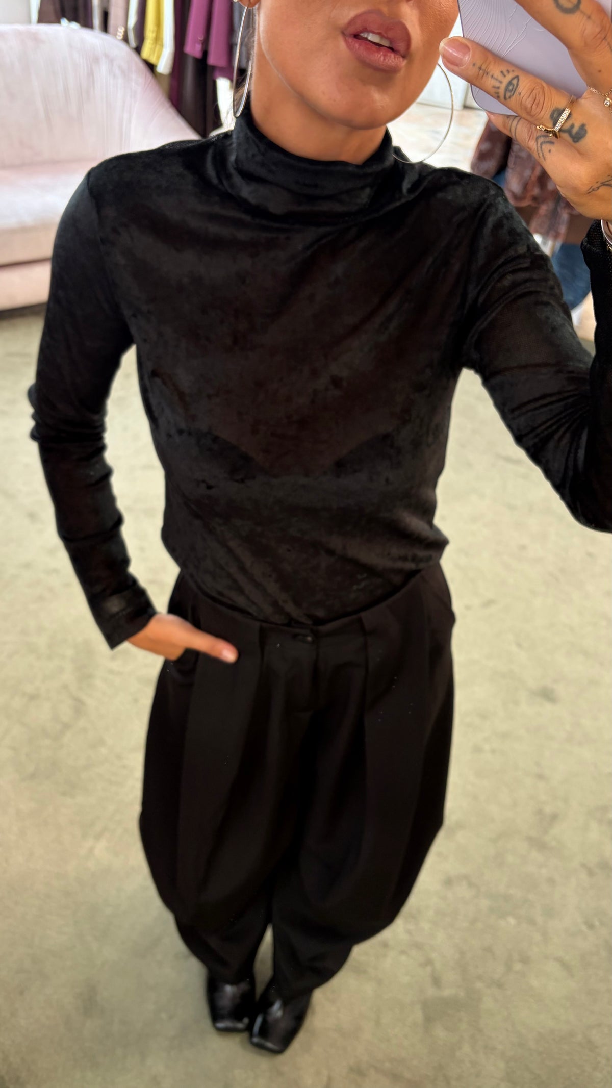 Dolcevita nero simil velluto trasparente Marsem