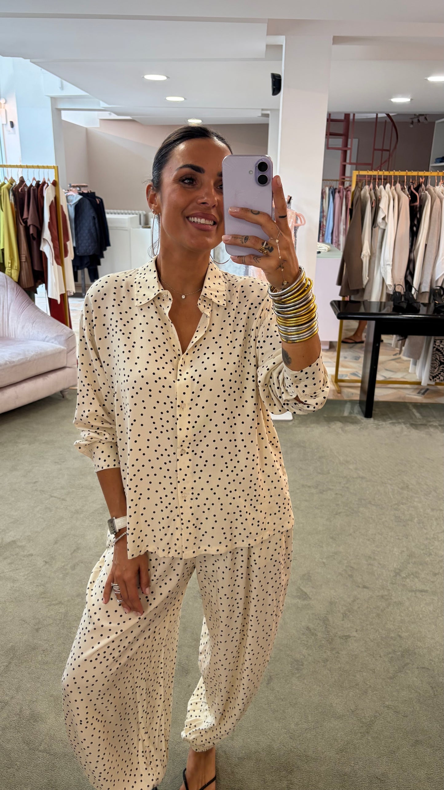 Camicia panna a pois in viscosa sy