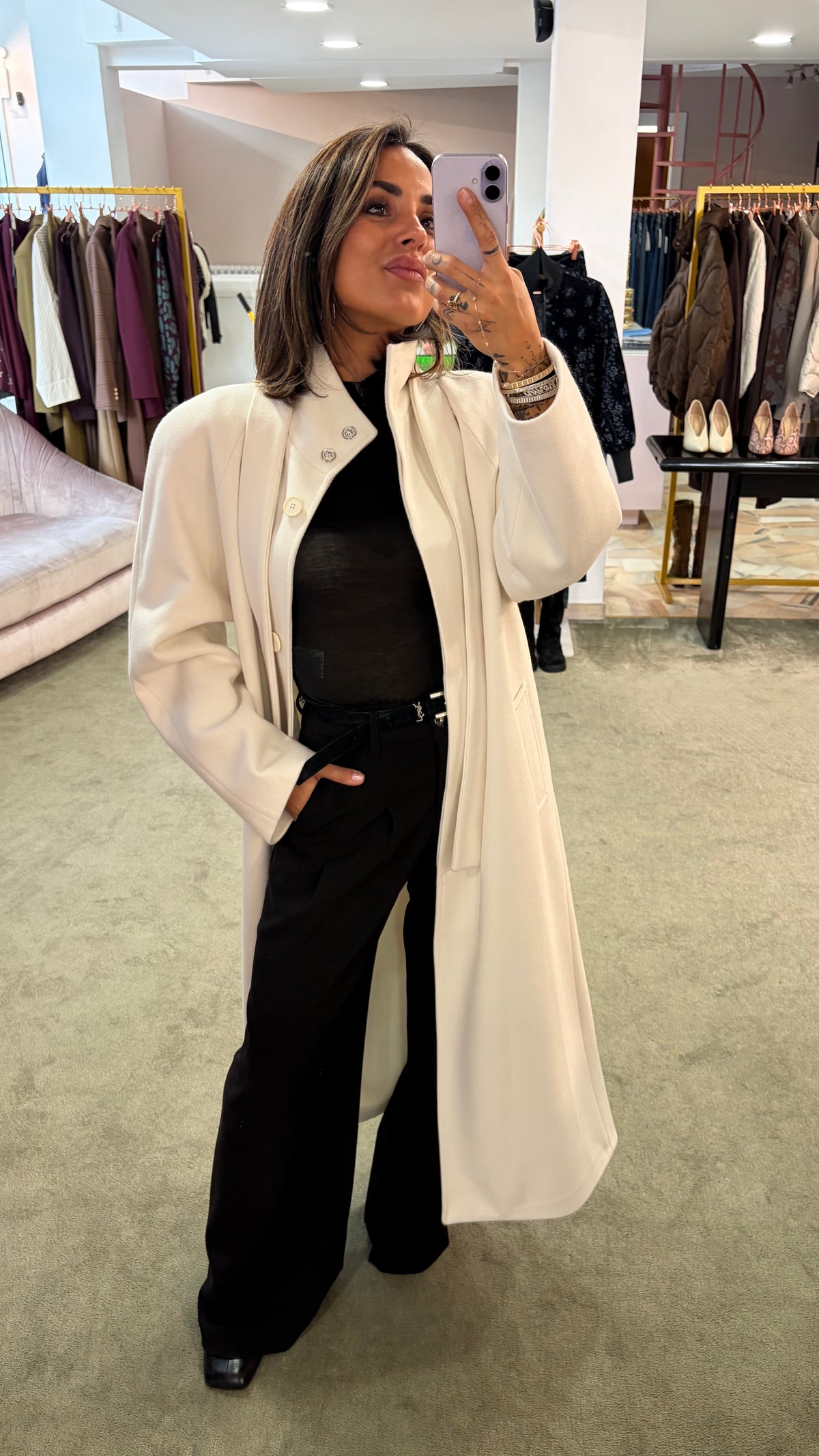 Cappotto lungo panna con cintura Actualee