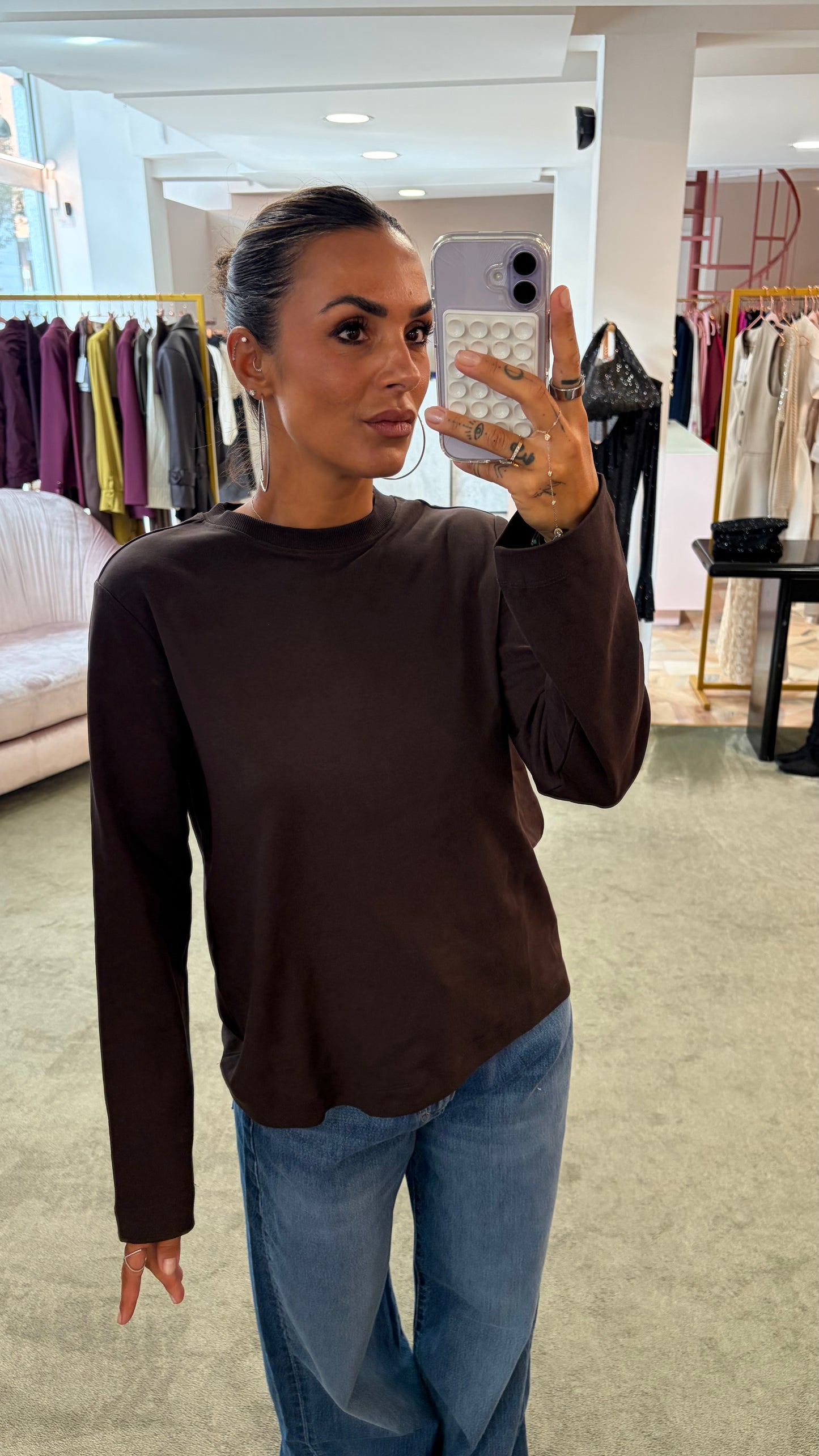 T-shirt naima marrone manica lunga aw