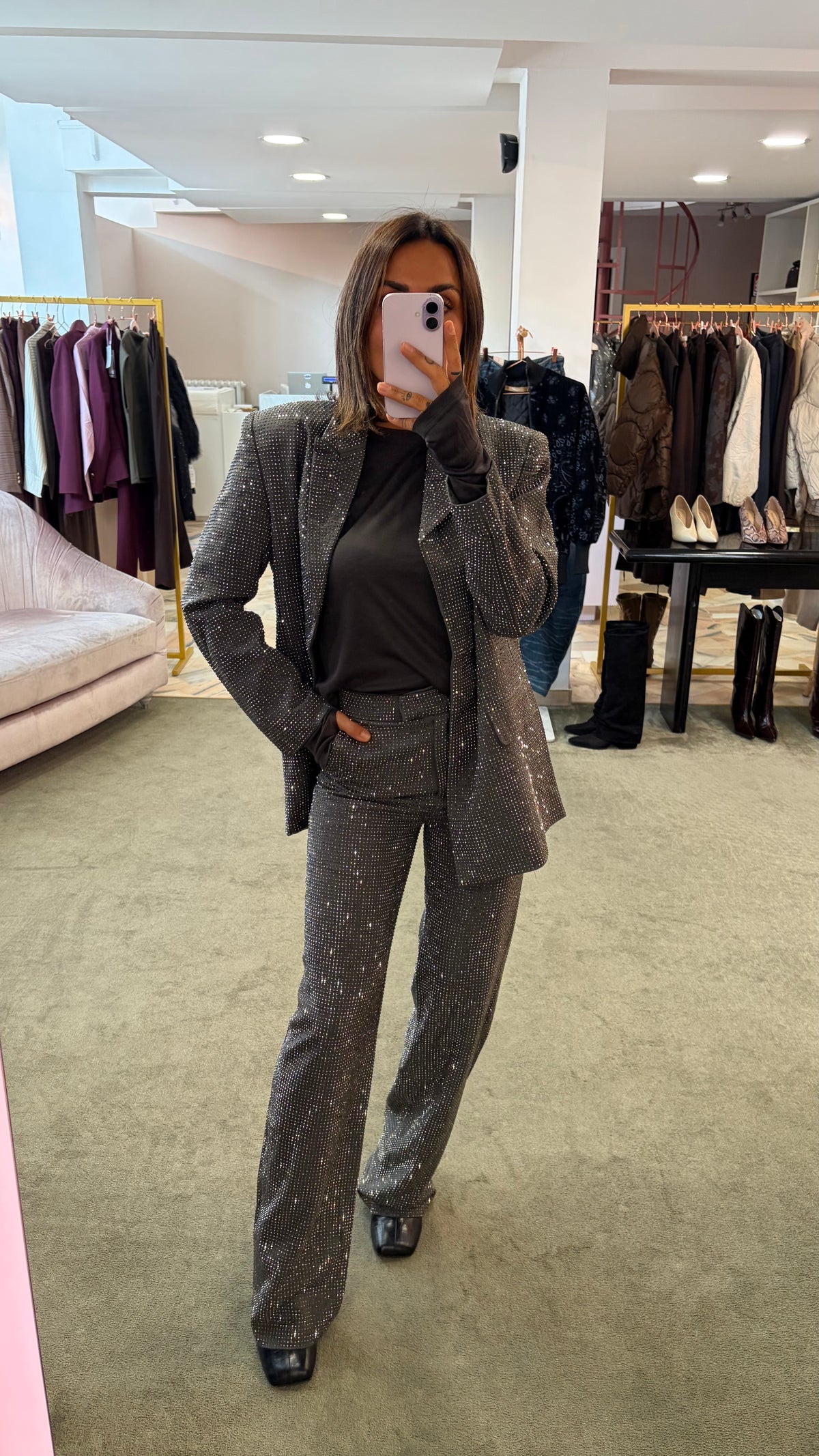 Blazer doppiopetto grigio con cristalli tw