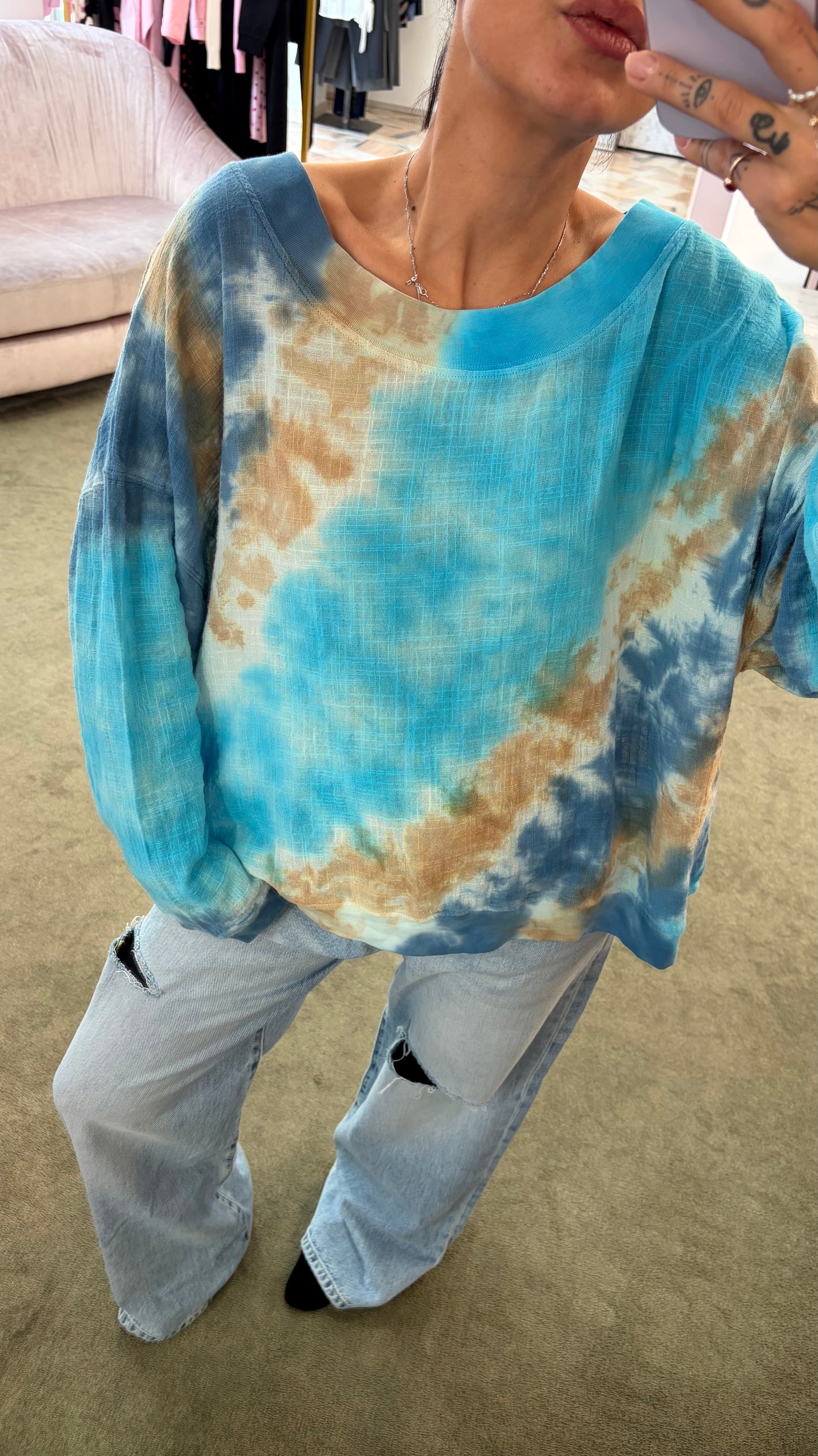Felpa azzurra tie-dye in garza Don't@Me