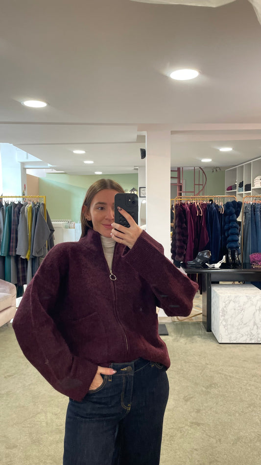 Maglione bordeaux con zip sl