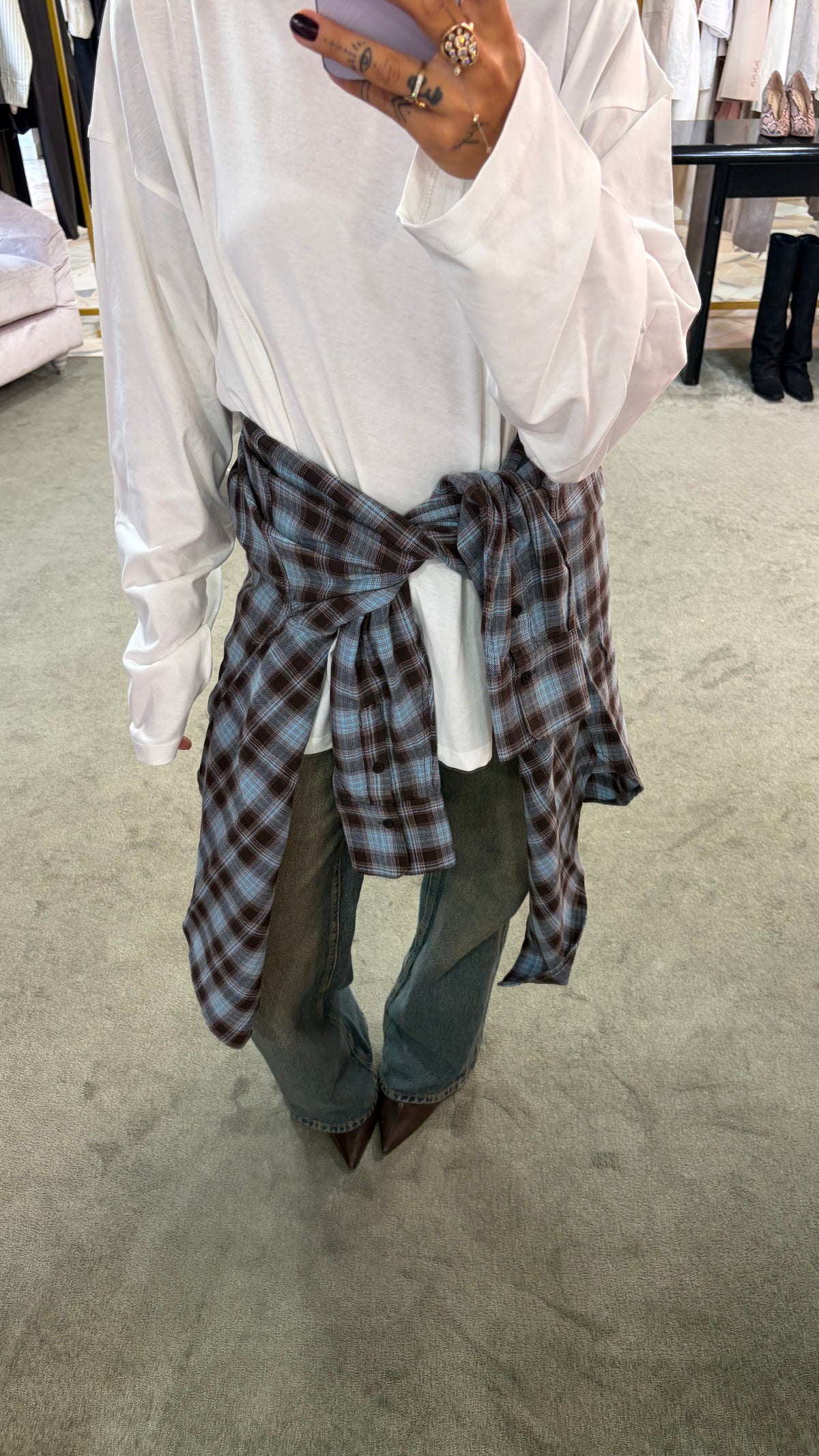 Camicia a quadri azzurra e marrone jx