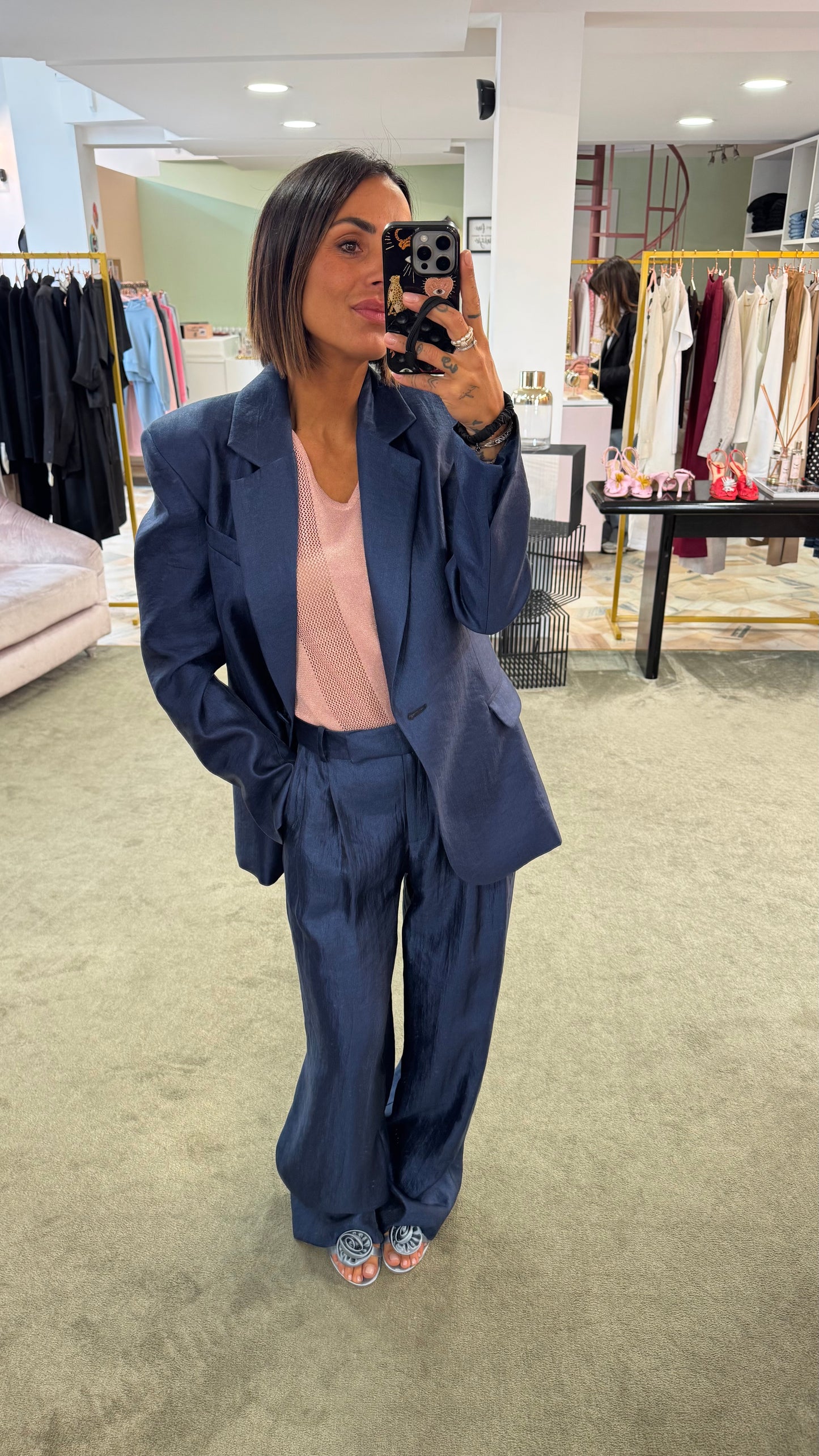 Blazer blu notte satin lurex Actualee