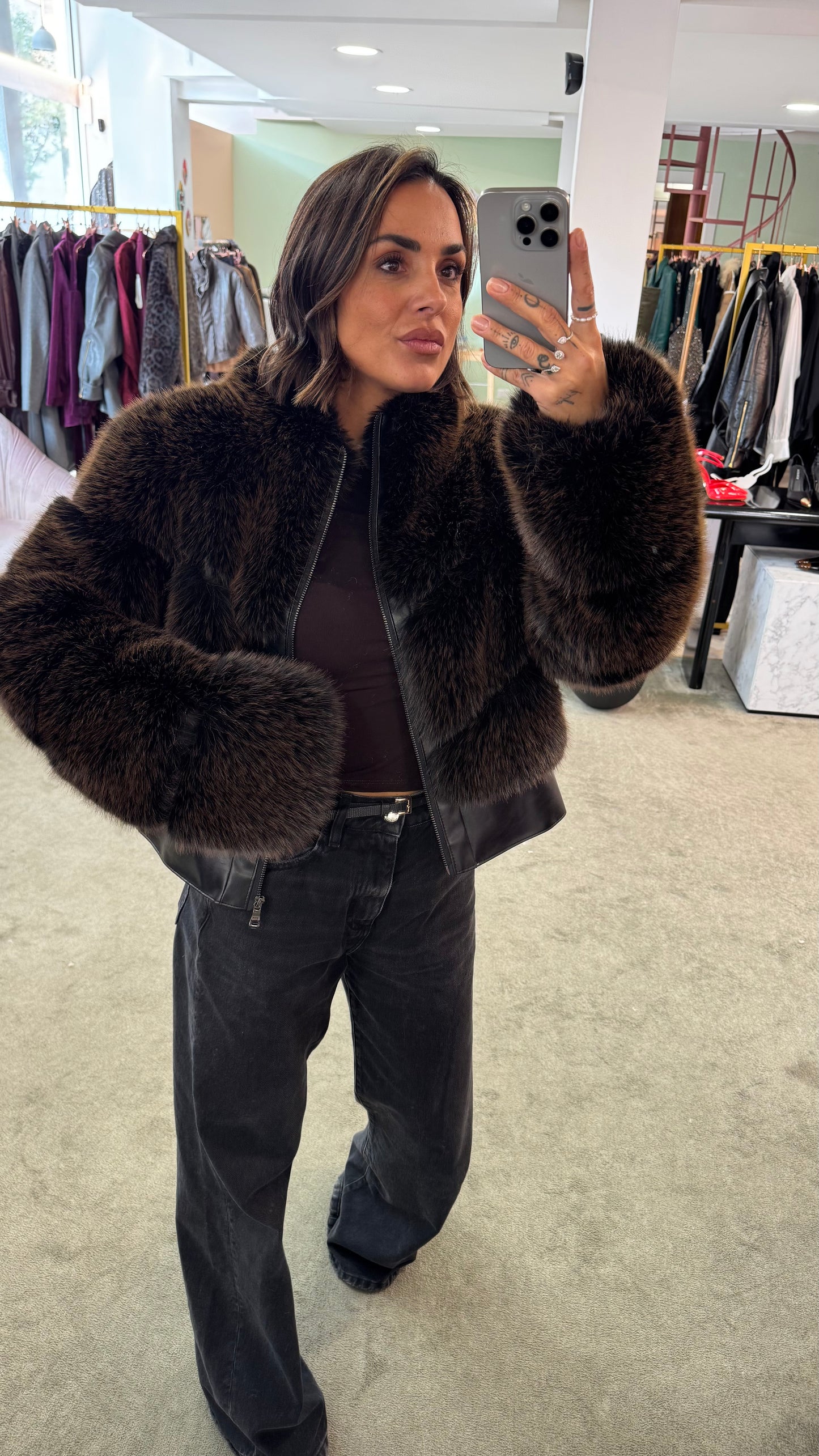 Bomber in pelliccia eco marrone luxury effetto fox un