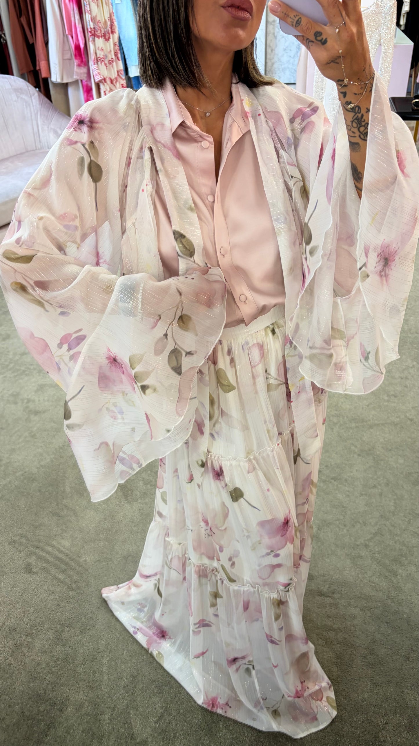 Coprispalle camicia lamè fiori con volant Actualee