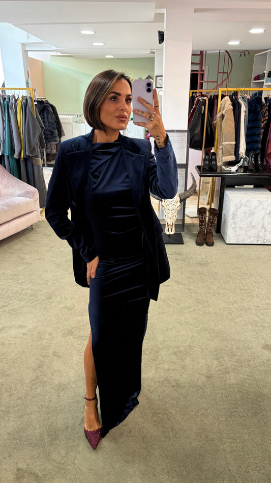 Blazer blu notte in velluto Don't@Me
