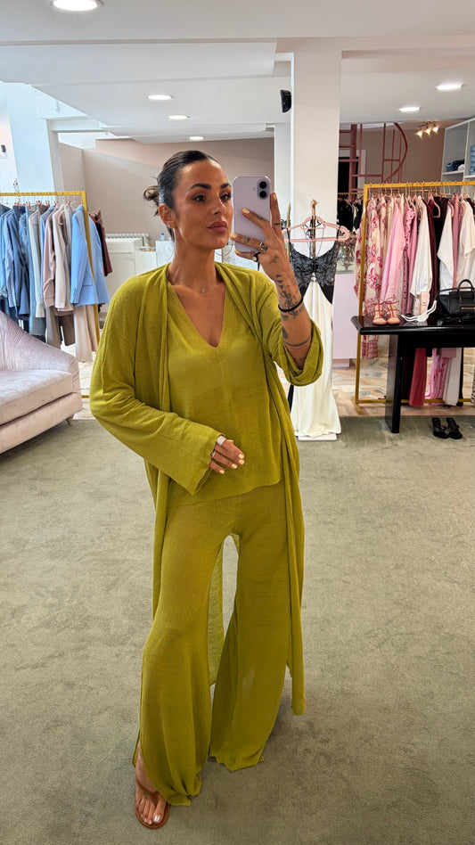 Cardigan lungo verde pistacchio in lino fy