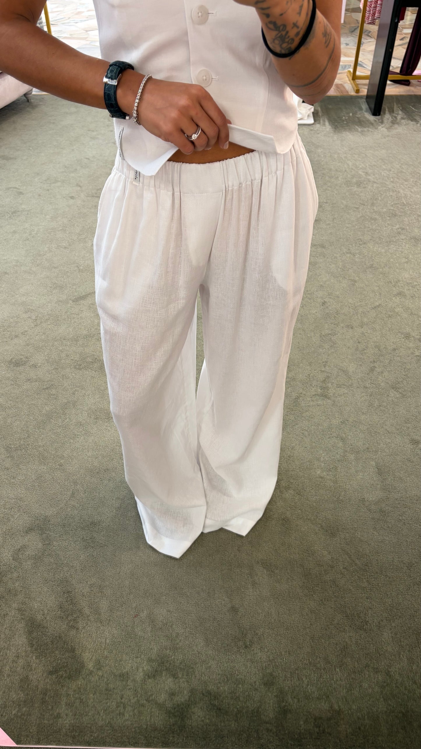 Pantaloni bianchi wide leg in lino Hinnominate