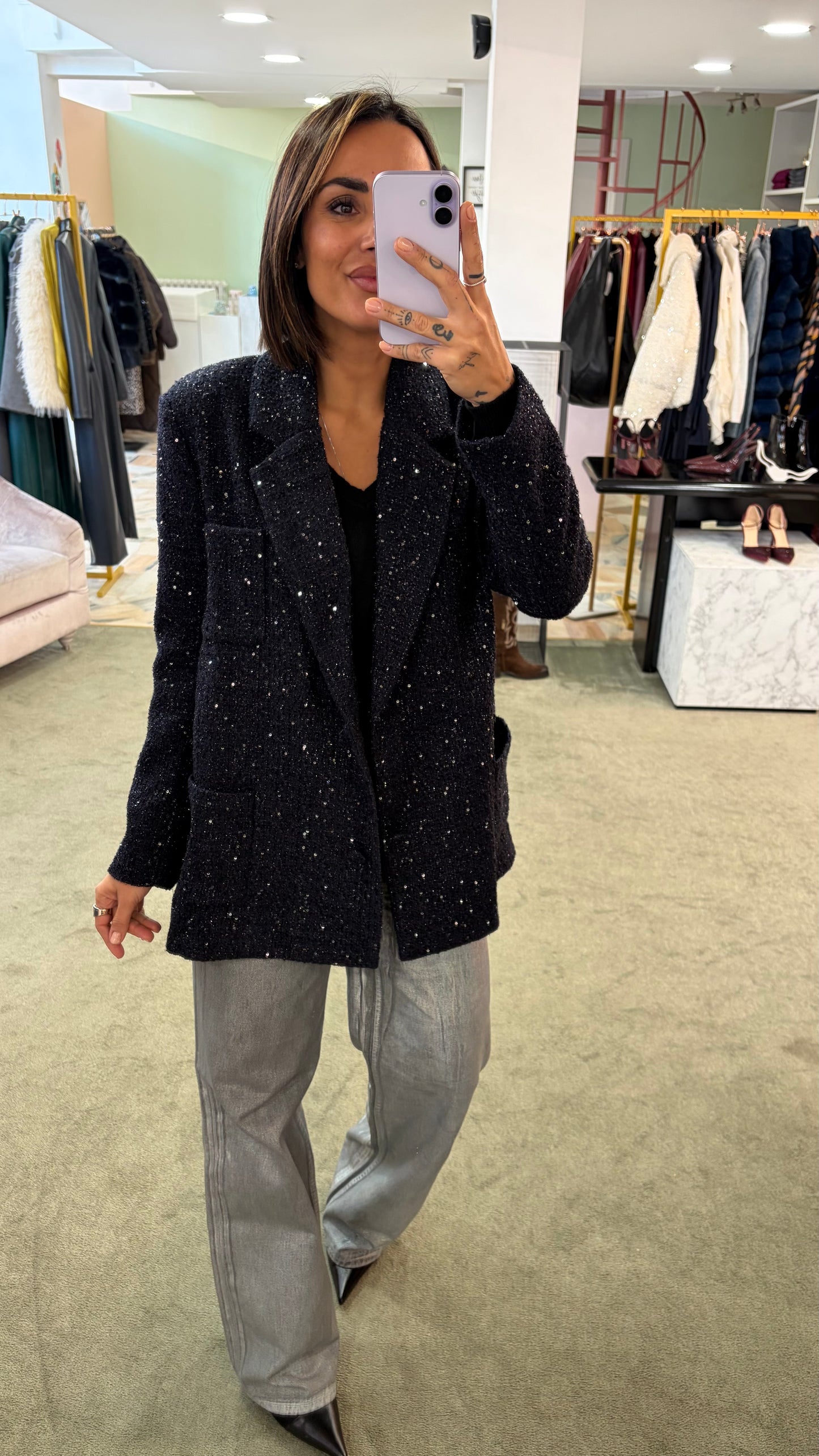 Blazer blu notte oversize in bouclè tw