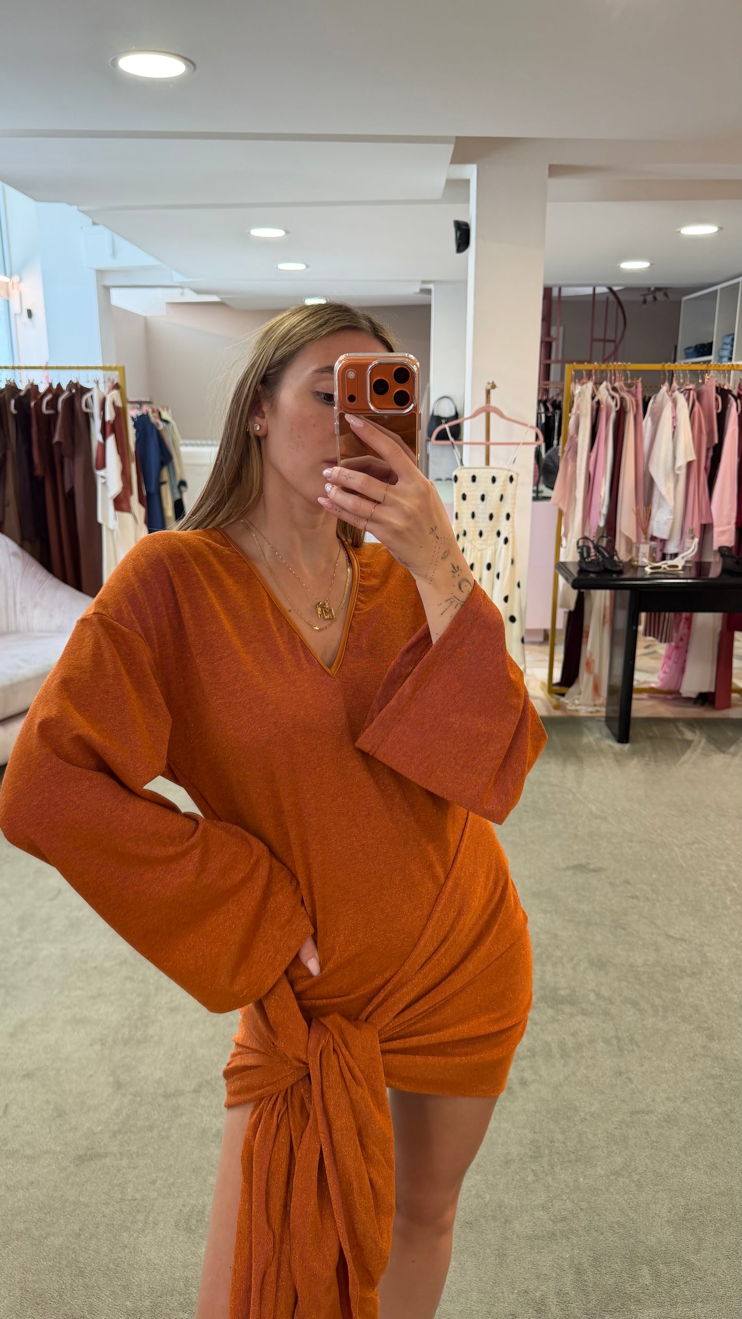 Abito arancio lurex con fusciacca Cotazur