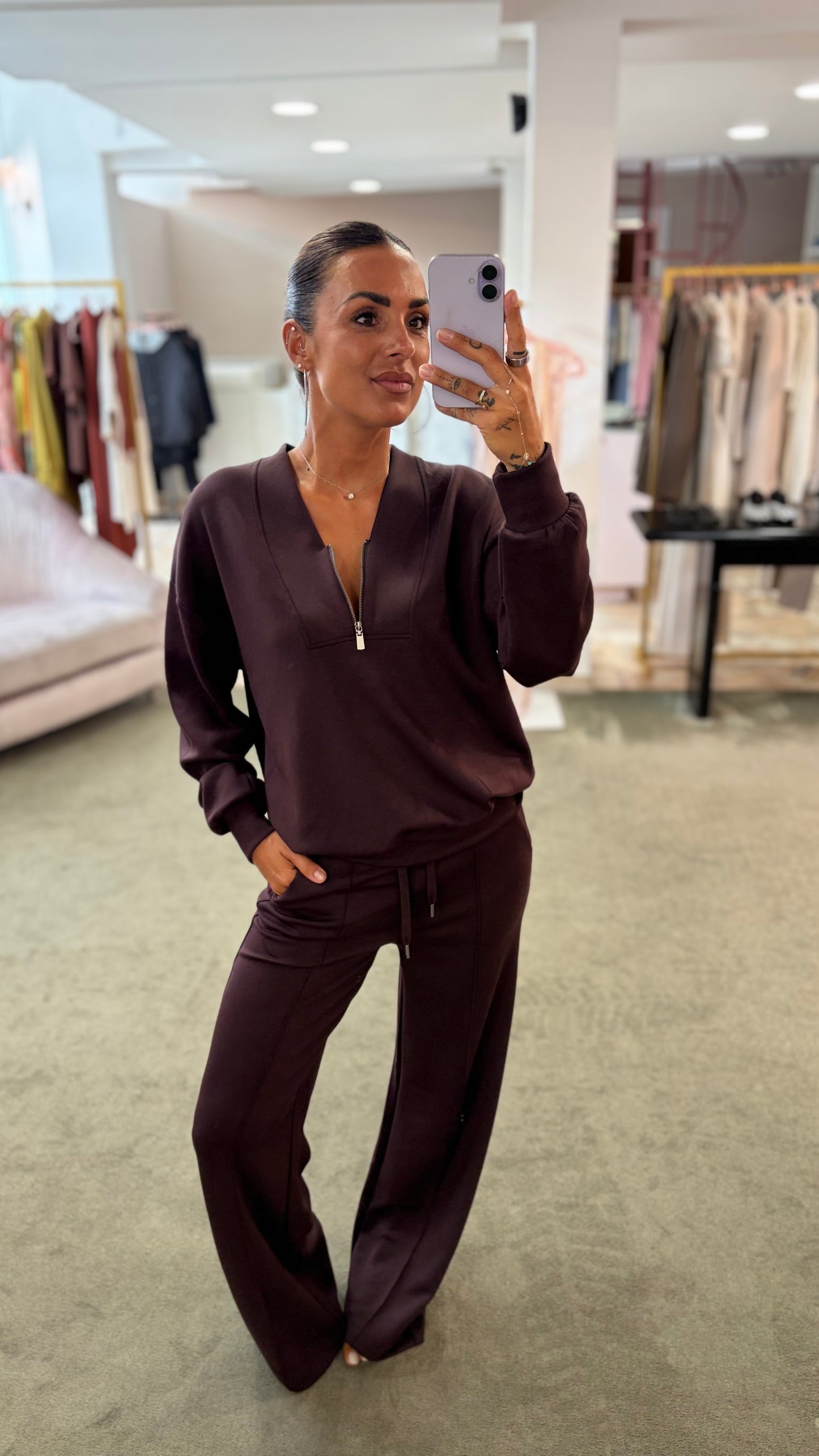 Felpa scollo a v con zip vinaccia bordeaux  in modal sy