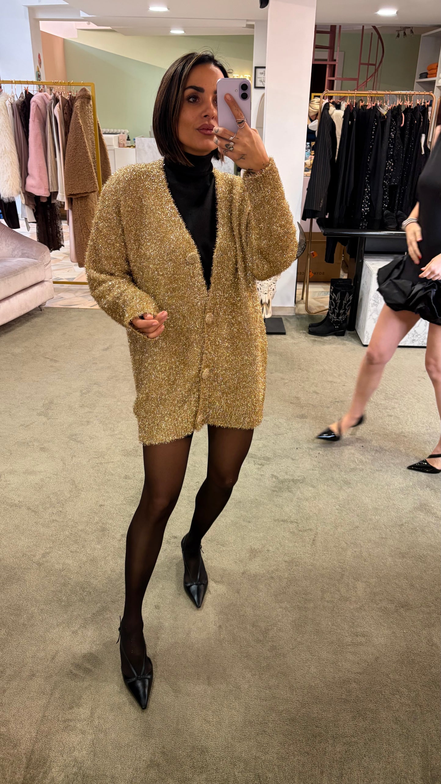 Cardigan oversize oro in lurex gl