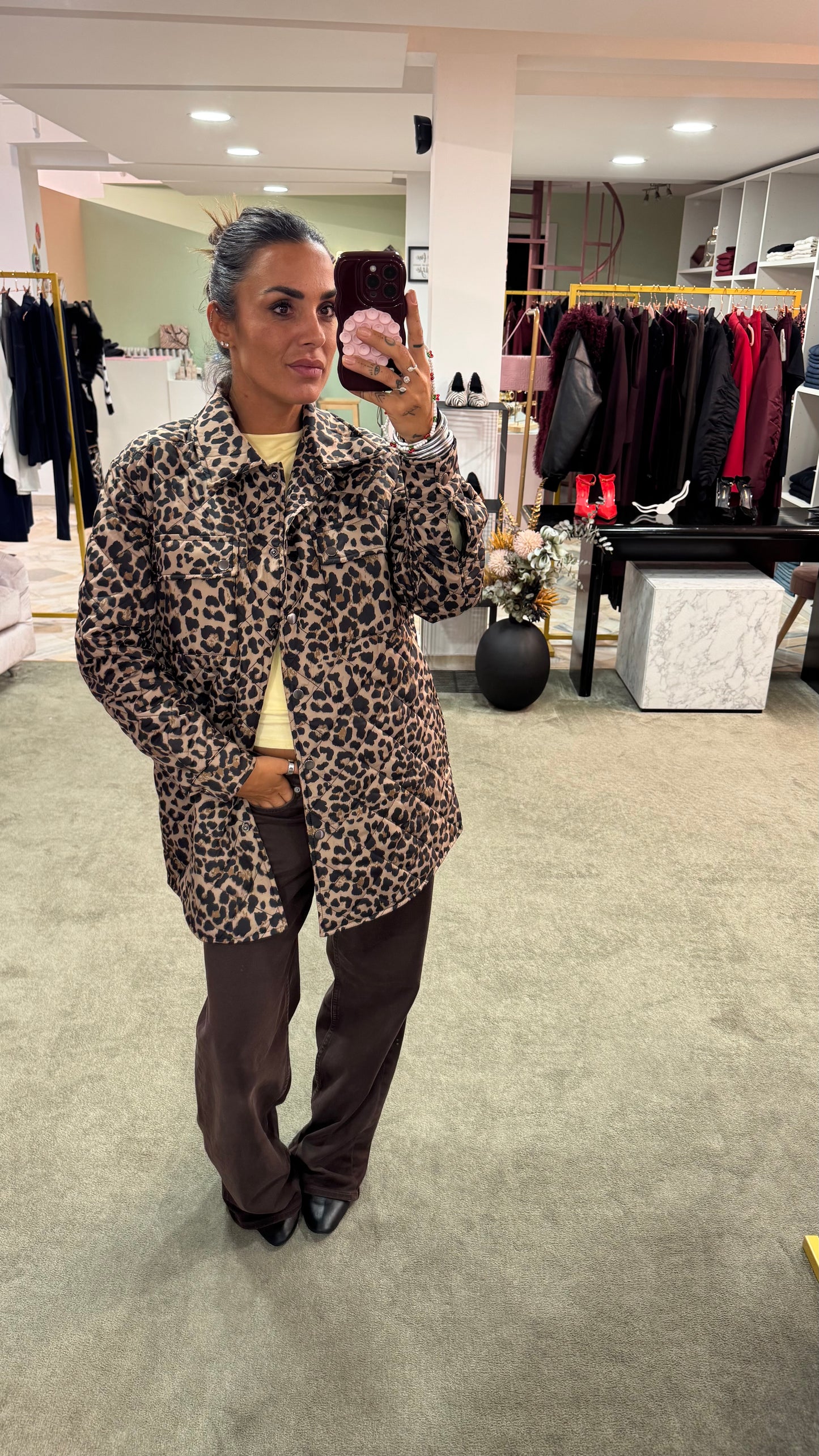 Giacca camicia leopardata trapuntata sy