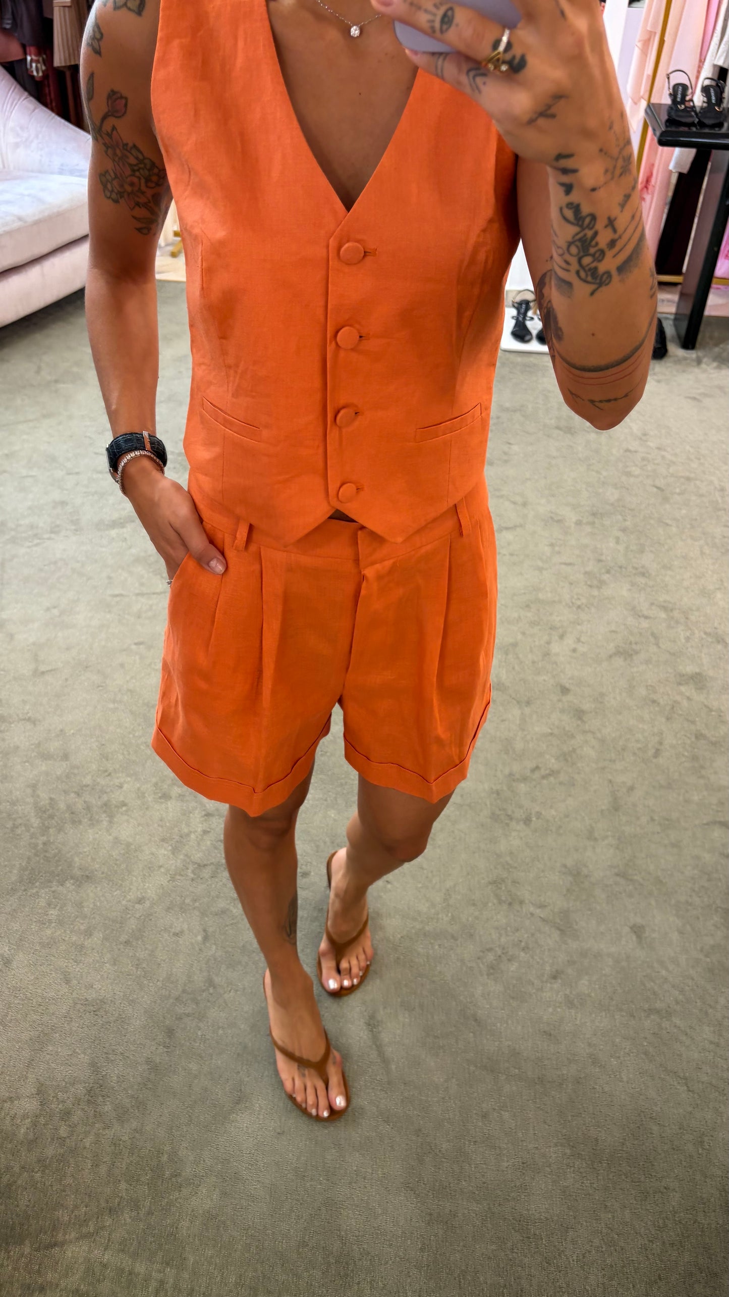 Shorts arancio in lino Actualee