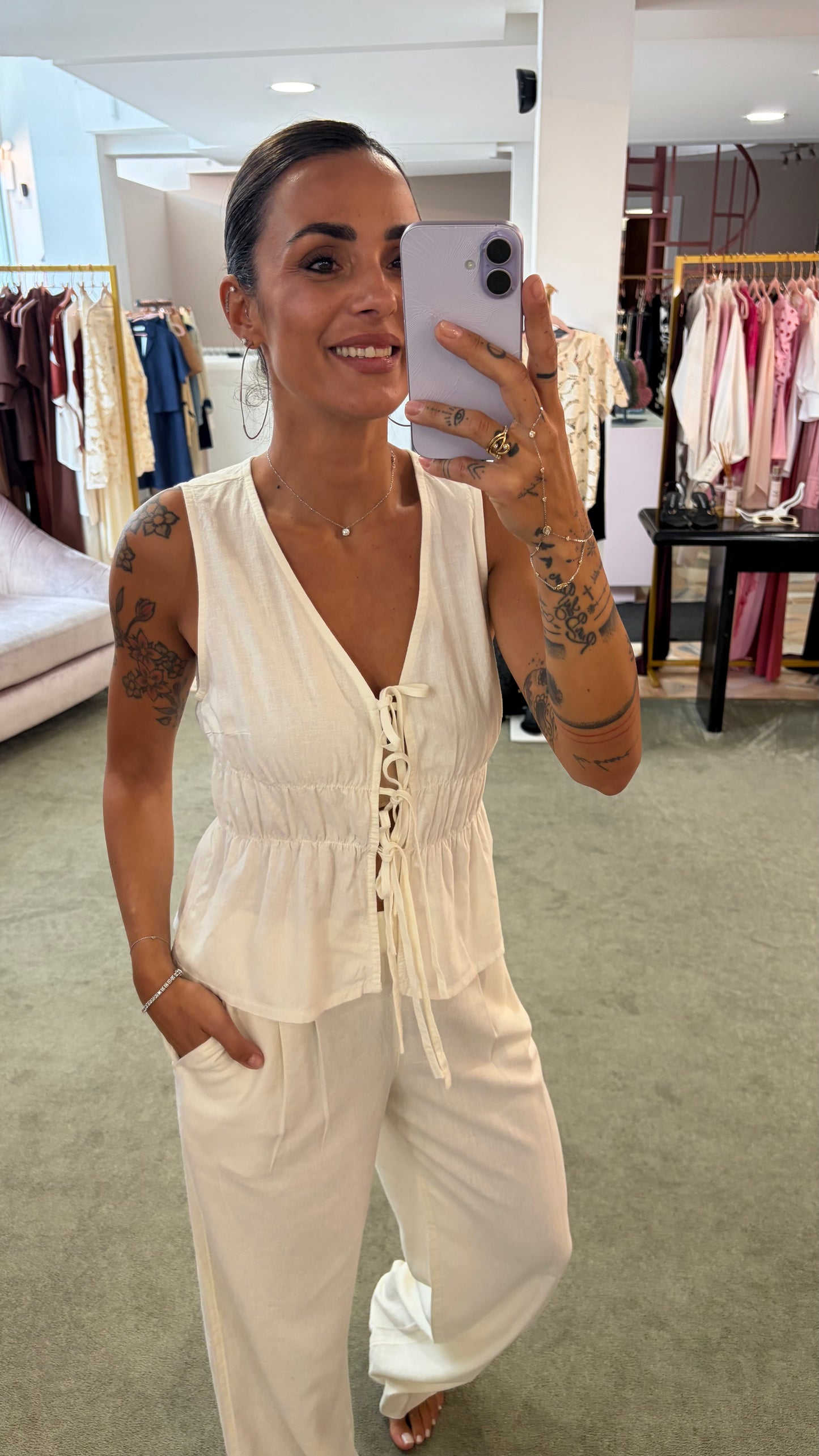 Pantaloni almira panna con pences ed elastico jx