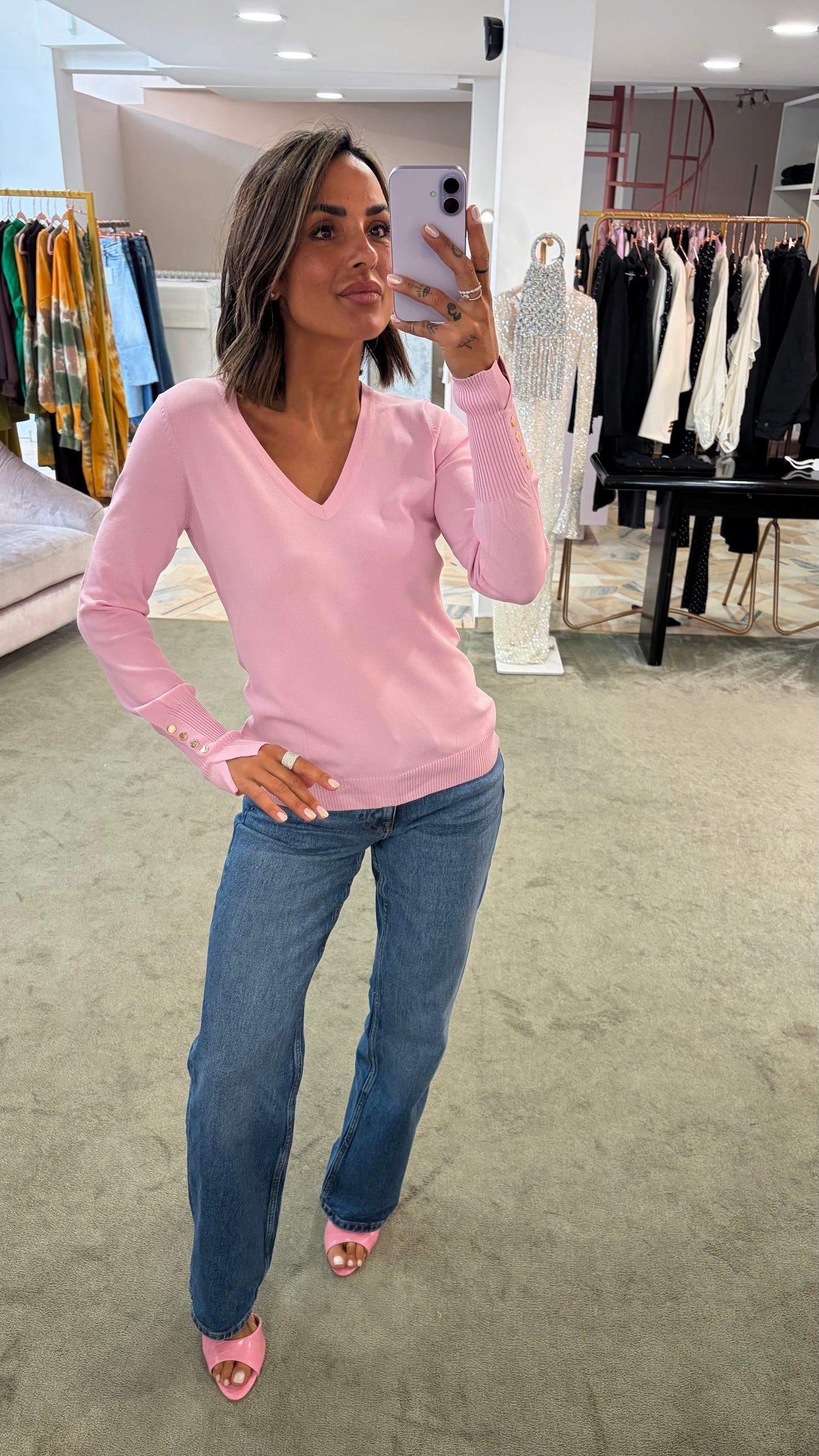 Maglione scollo a v rosa fr