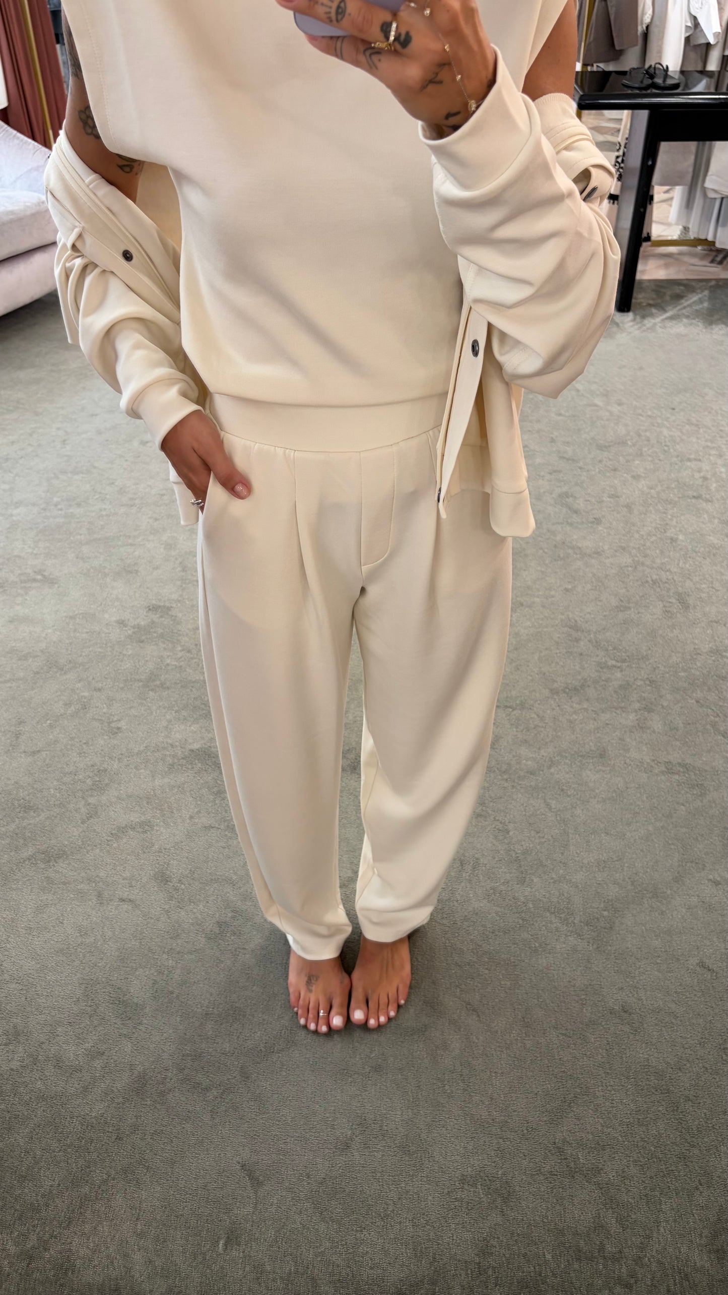 Felpa con zip panna in modal sy
