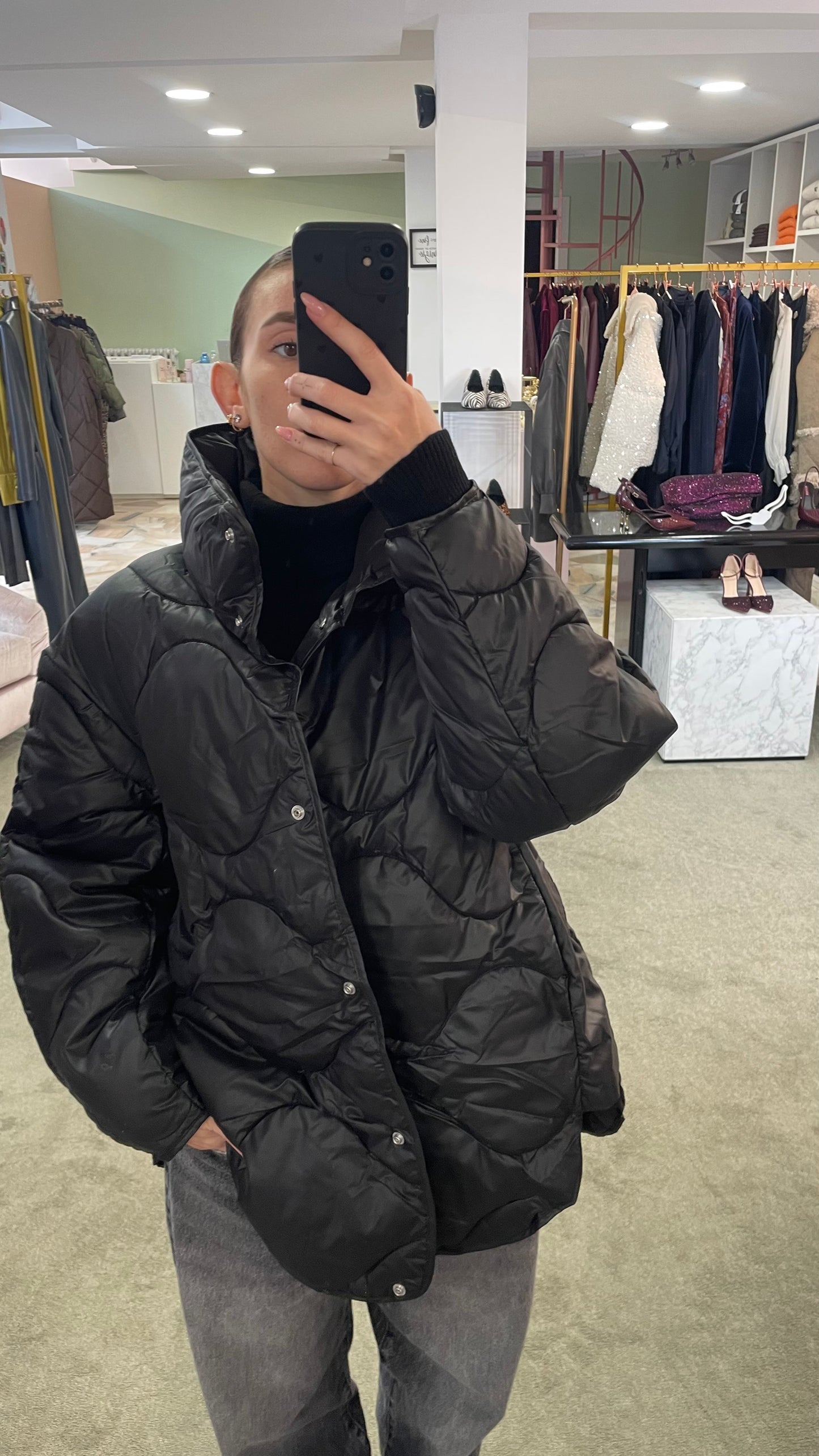 Piumino stella nero trapuntato jx