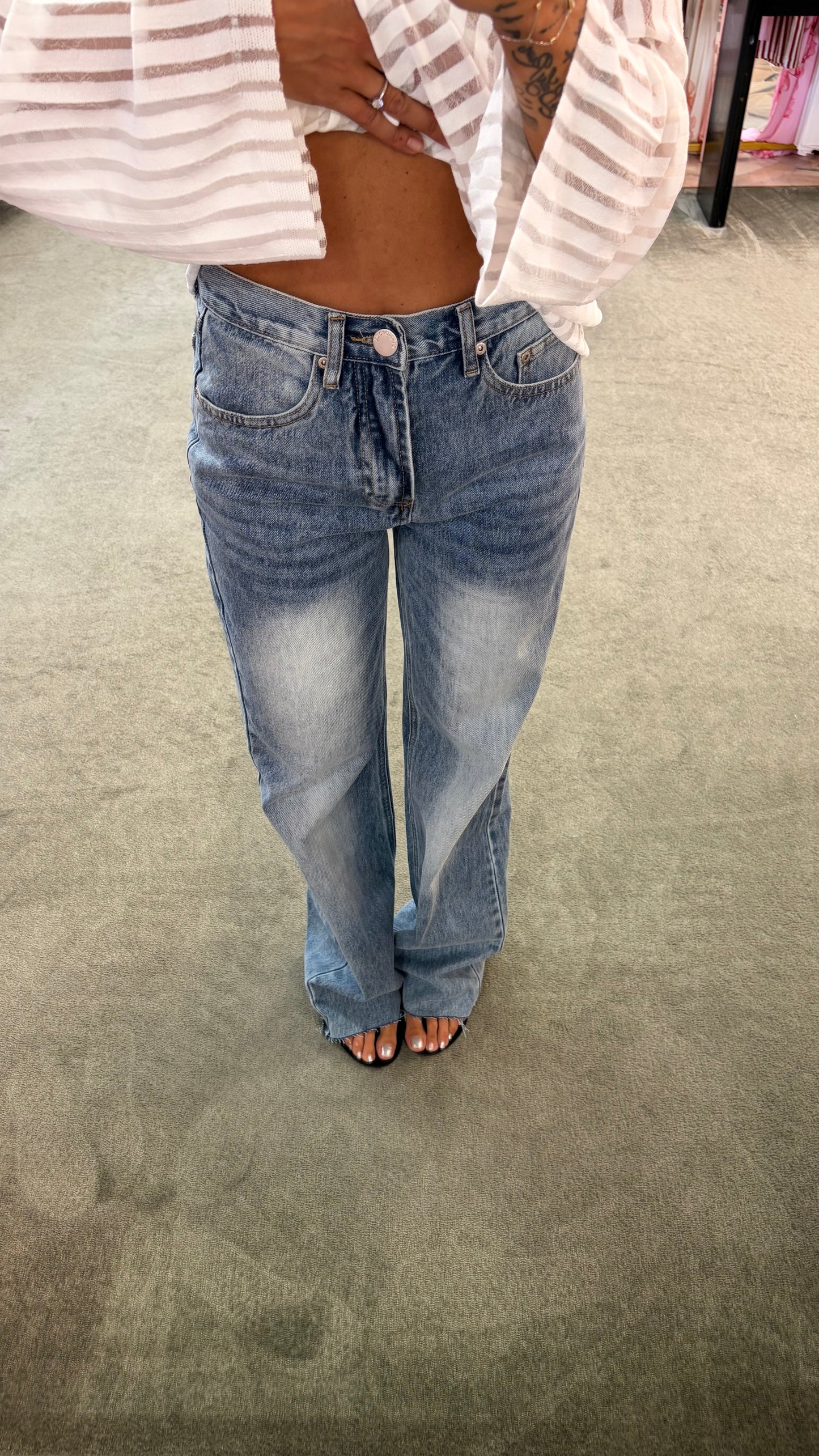 Jeans denim stonewashed wide leg dritto taglio vivo gl lulu