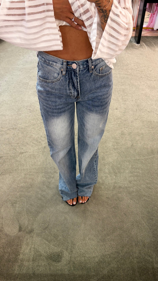 Jeans denim stonewashed wide leg dritto taglio vivo gl lulu
