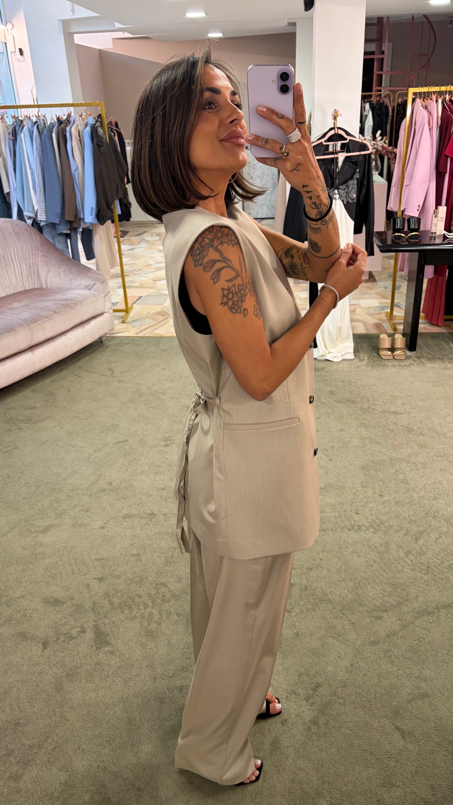 Pantaloni lisa beige melange wide leg sl