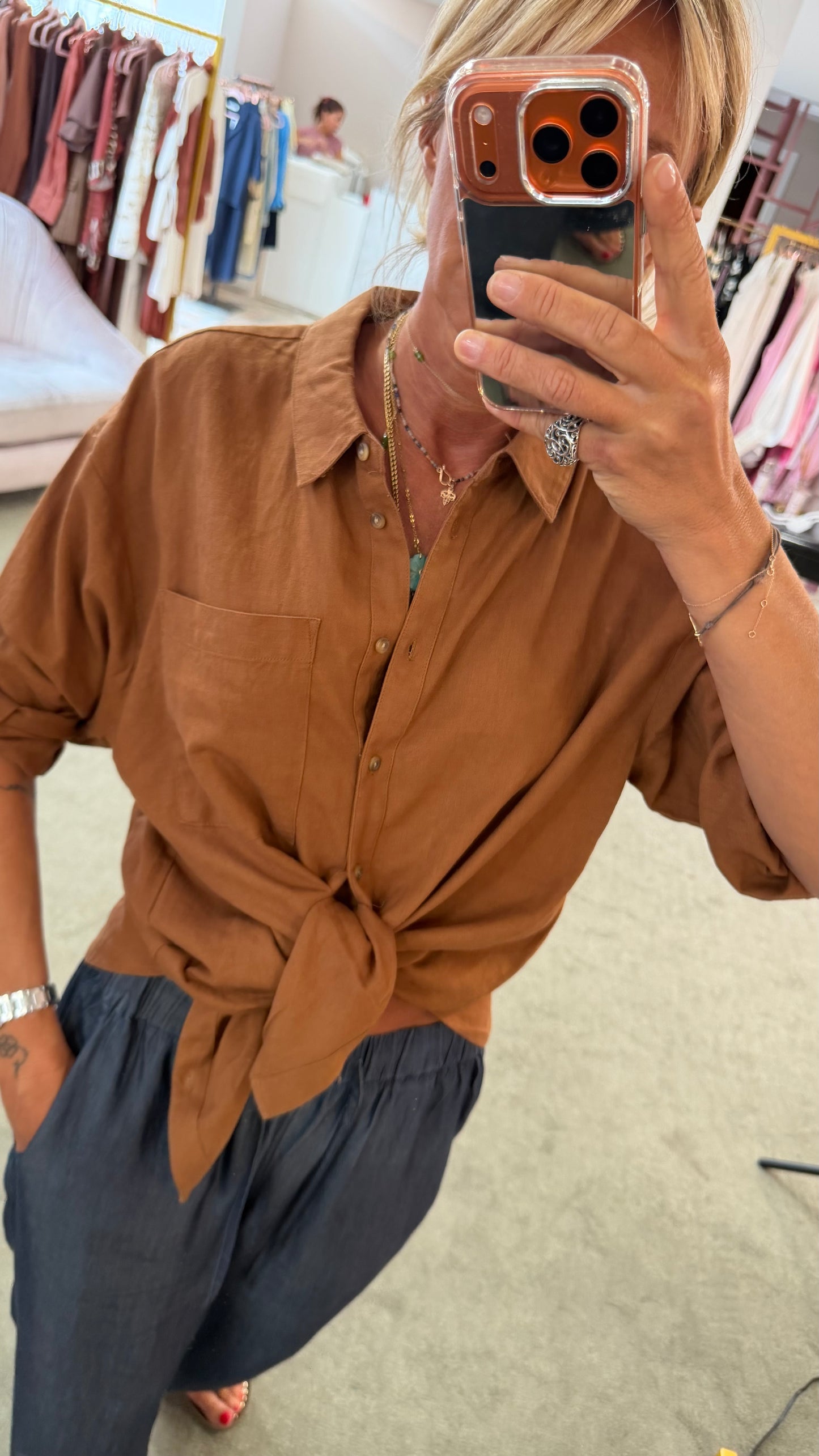 Camicia mattone in lino sy