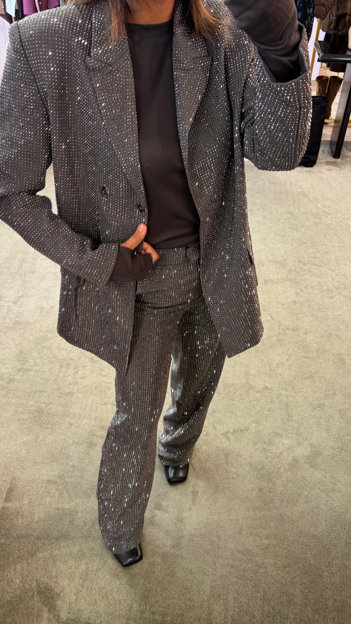 Blazer doppiopetto grigio con cristalli tw